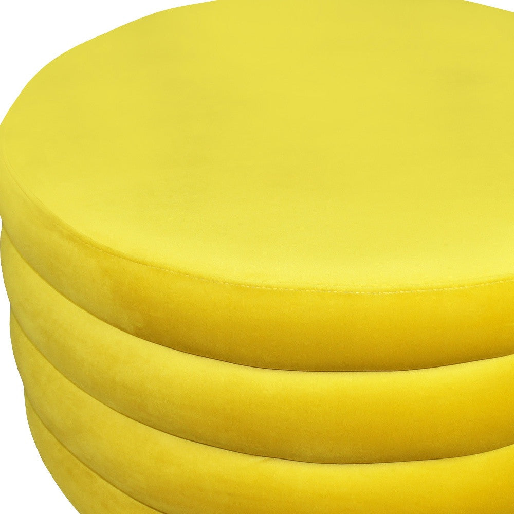 31" Yellow Velvet Tufted Round Cocktail Ottoman