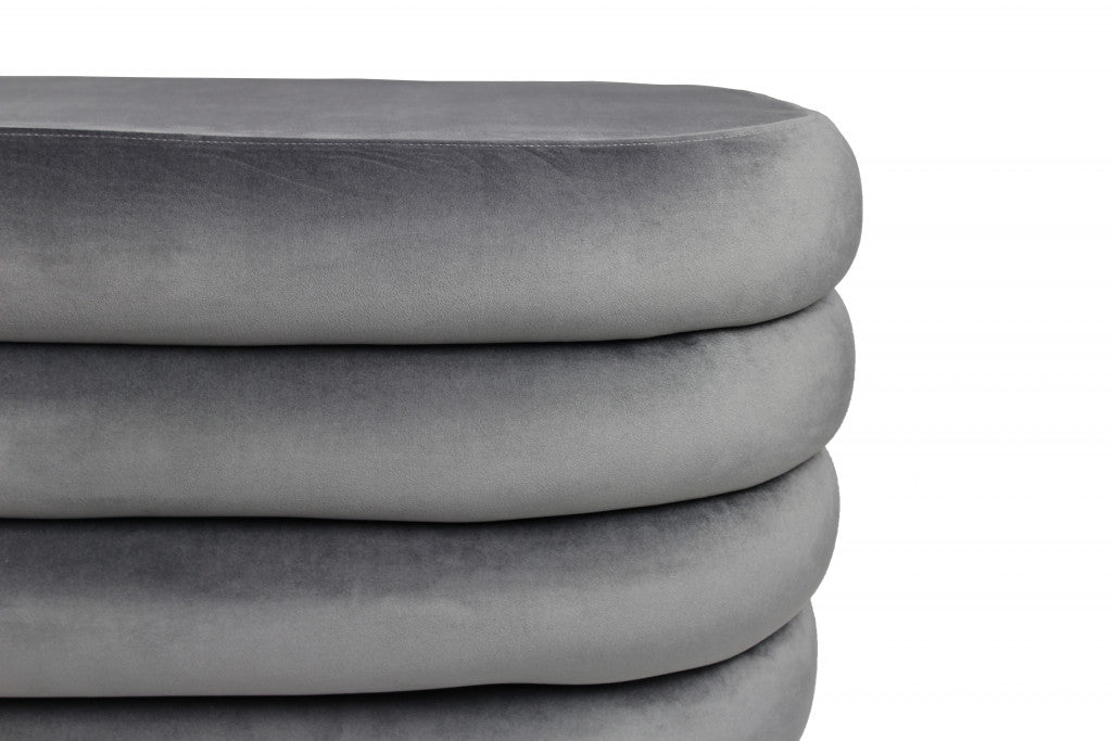 21" Gray Velvet Tufted Round Cocktail Ottoman