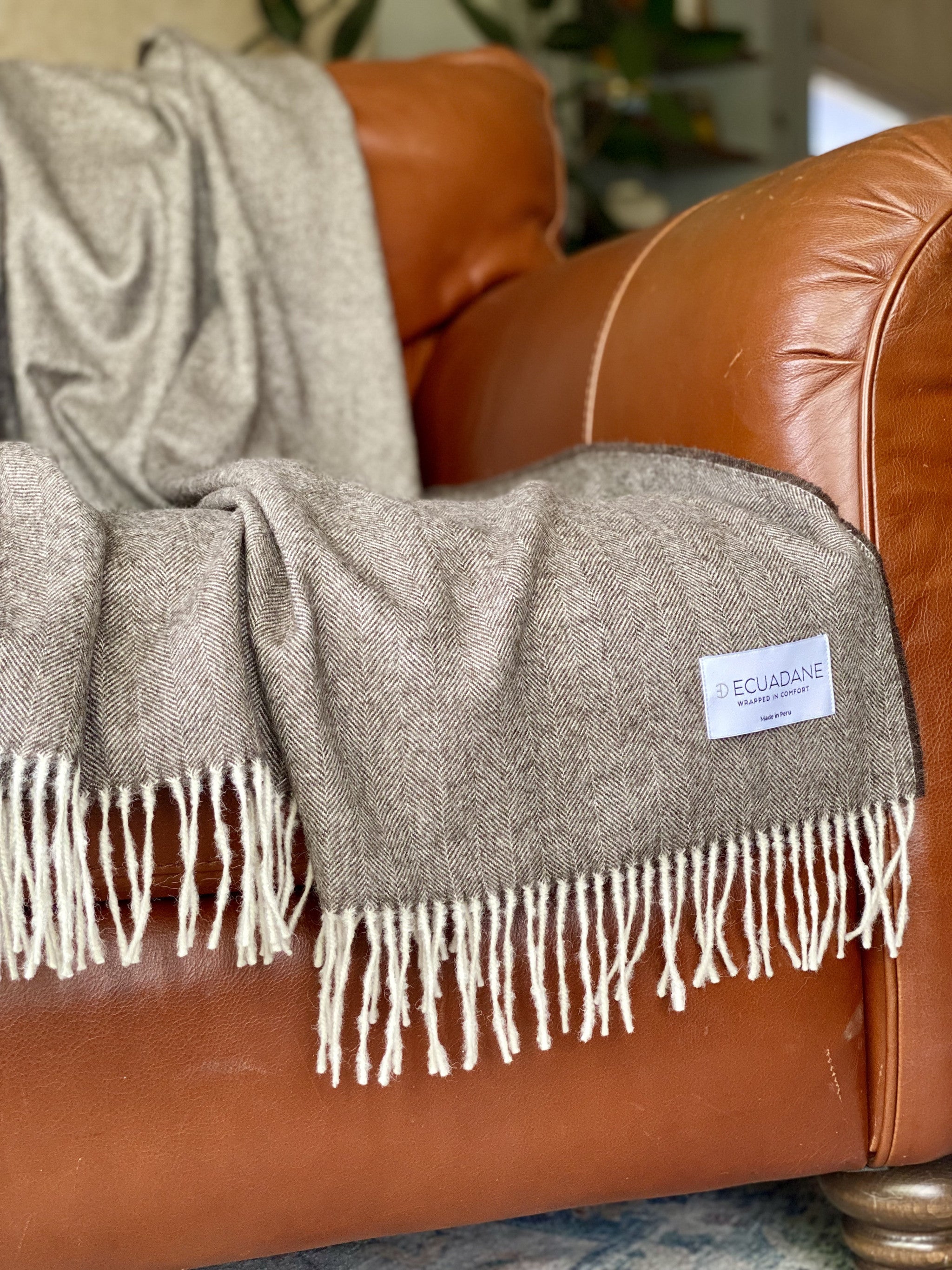 Brown And Ivory Woven Wool Reversable Throw