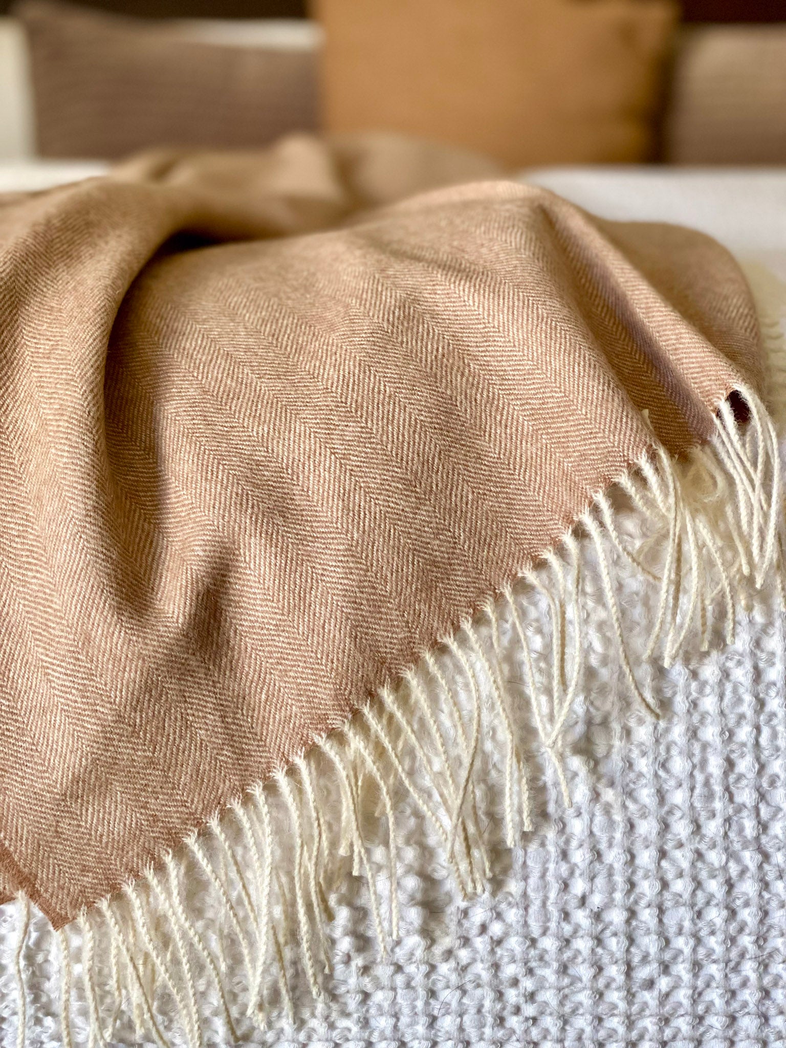 Camel Woven Wool Reversable Throw