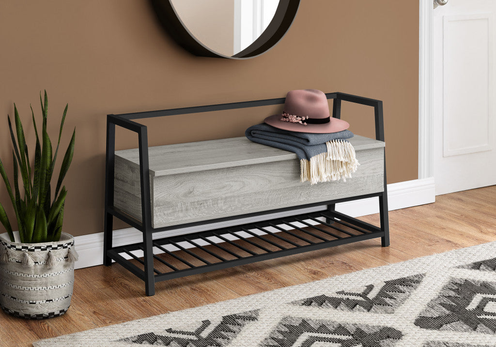 42" Gray And Black Bench With Flip top