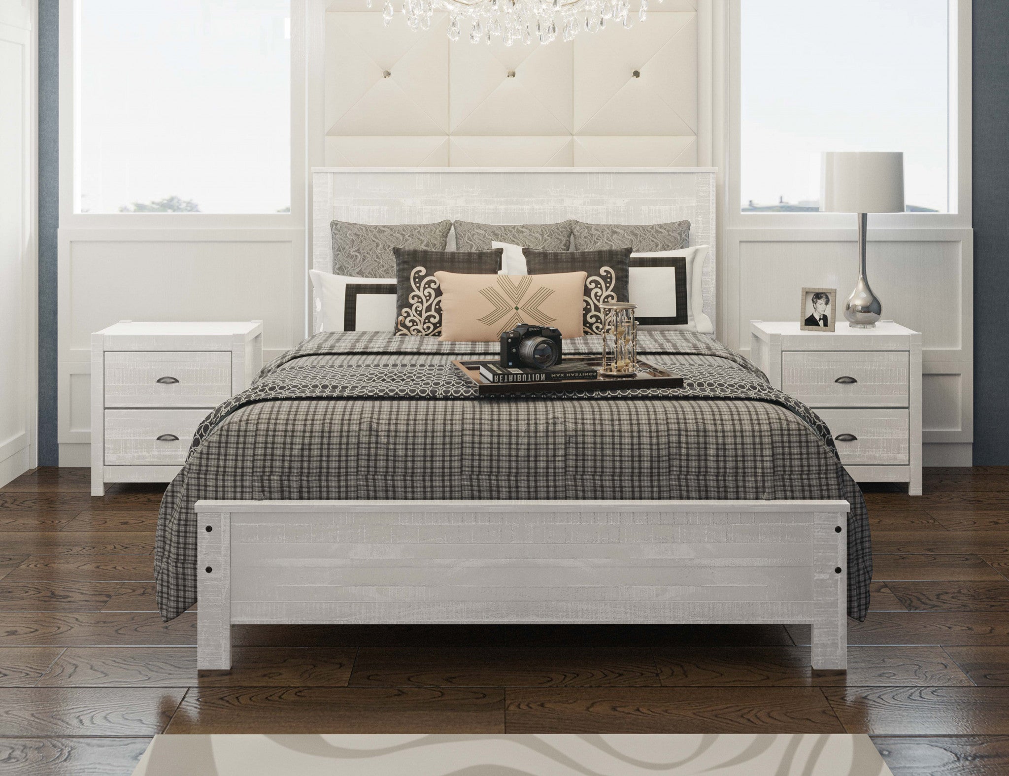 White Solid Wood Full Double Bed Frame