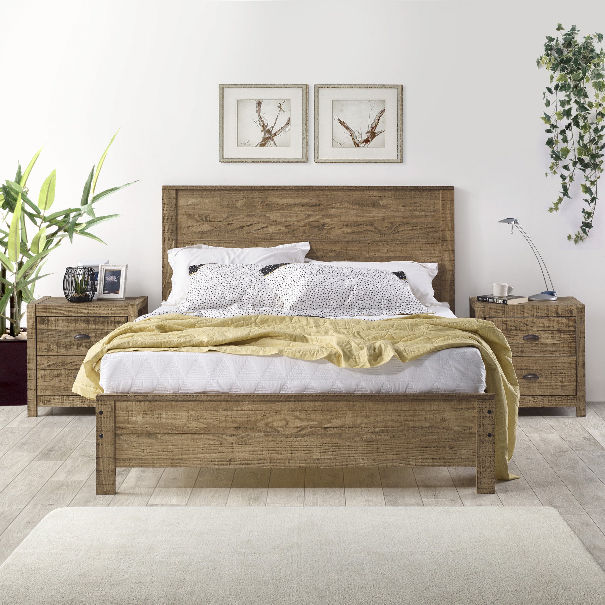 Walnut Brown Solid Wood Full Double Bed Frame