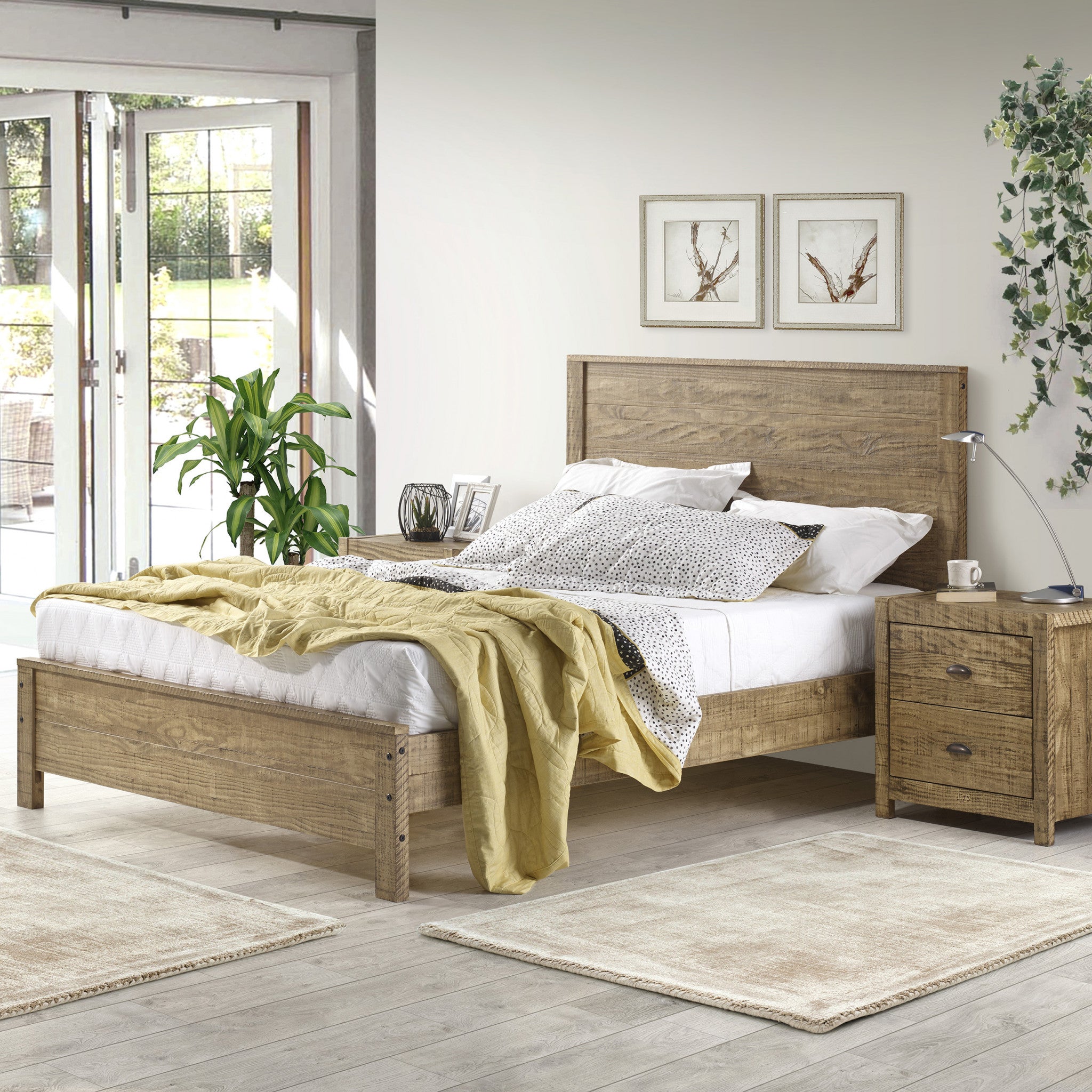 Walnut Brown Solid Wood Full Double Bed Frame