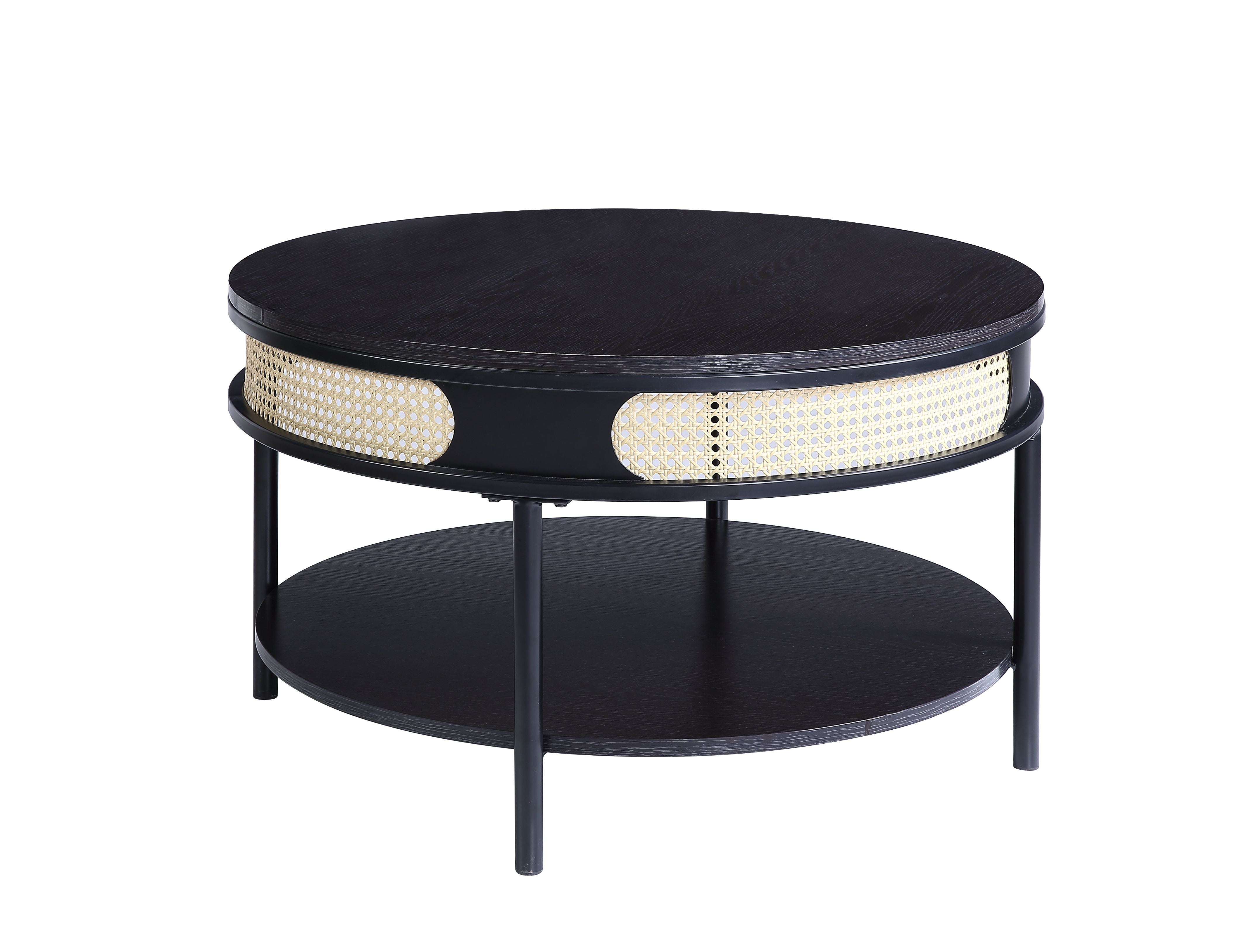 32" Black Melamine Veneer Round Coffee Table with shelf