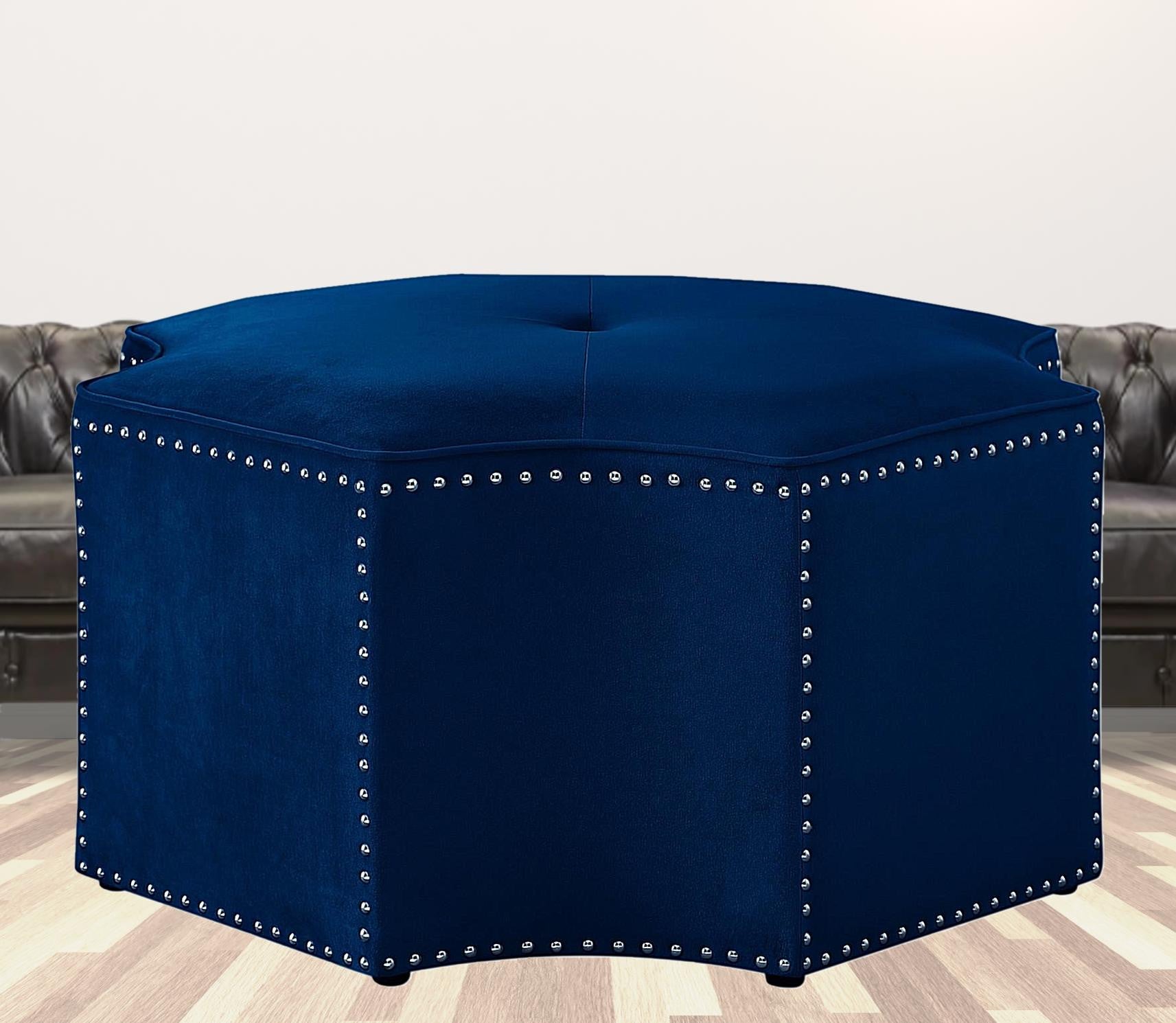 33" Navy Blue Velvet Specialty Cocktail Ottoman