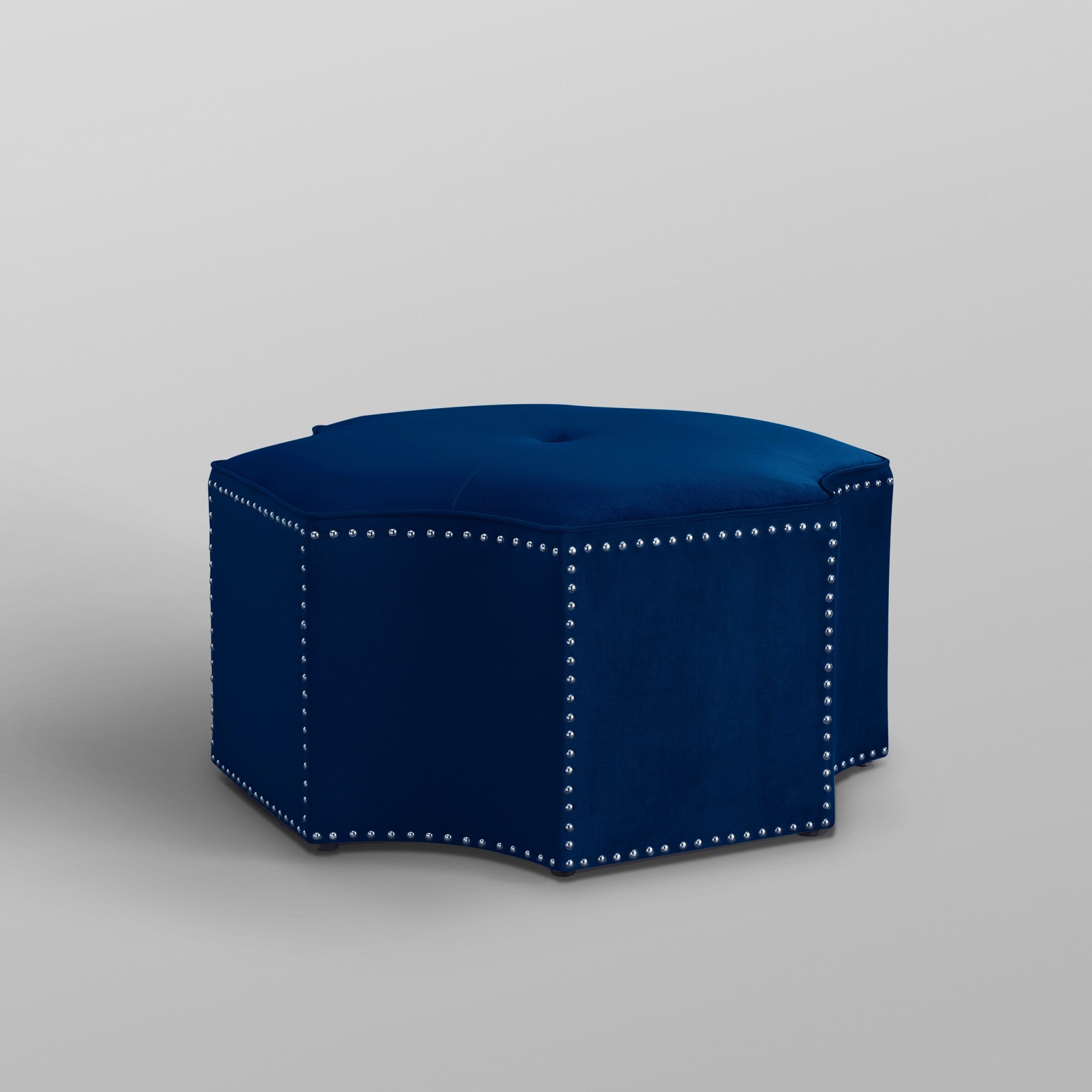 33" Navy Blue Velvet Specialty Cocktail Ottoman