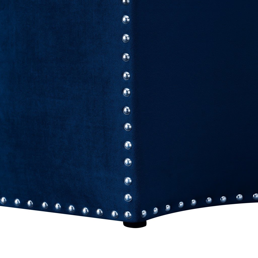 33" Navy Blue Velvet Specialty Cocktail Ottoman