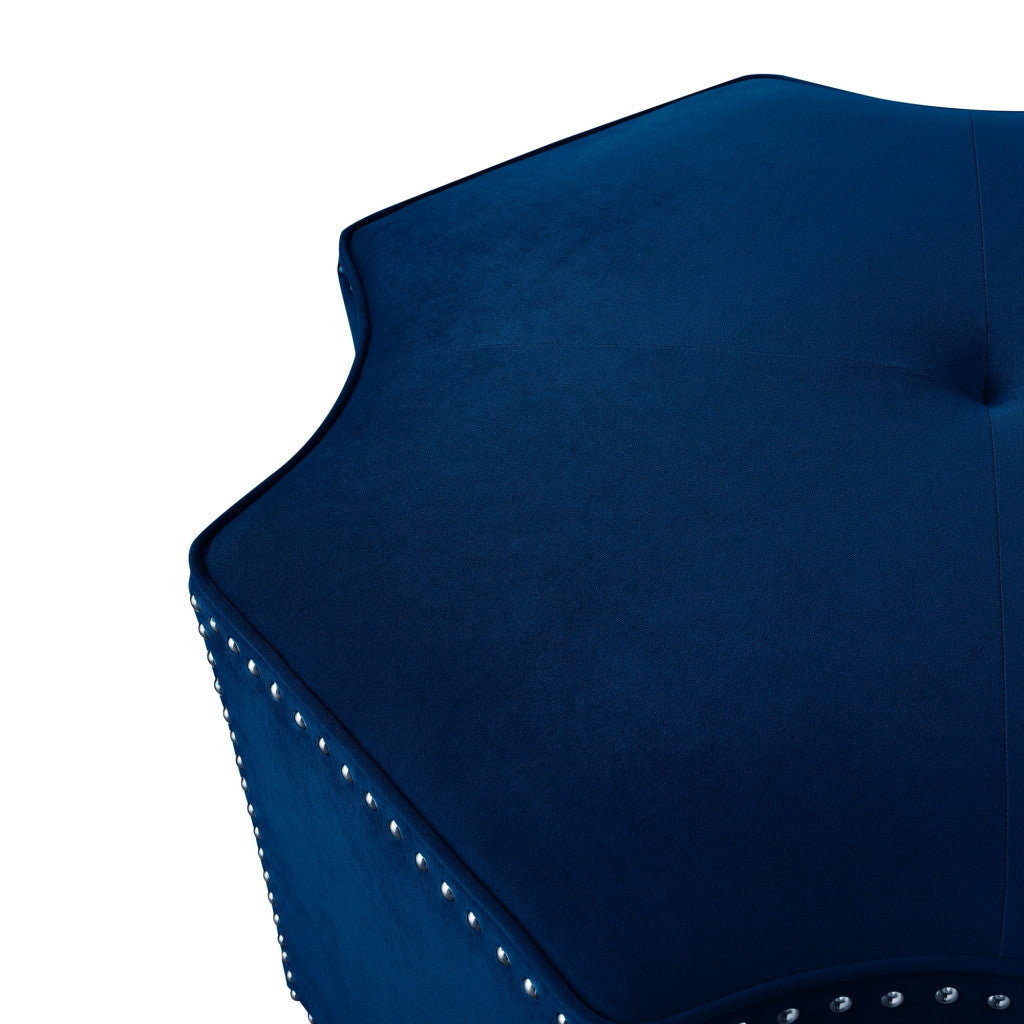 33" Navy Blue Velvet Specialty Cocktail Ottoman