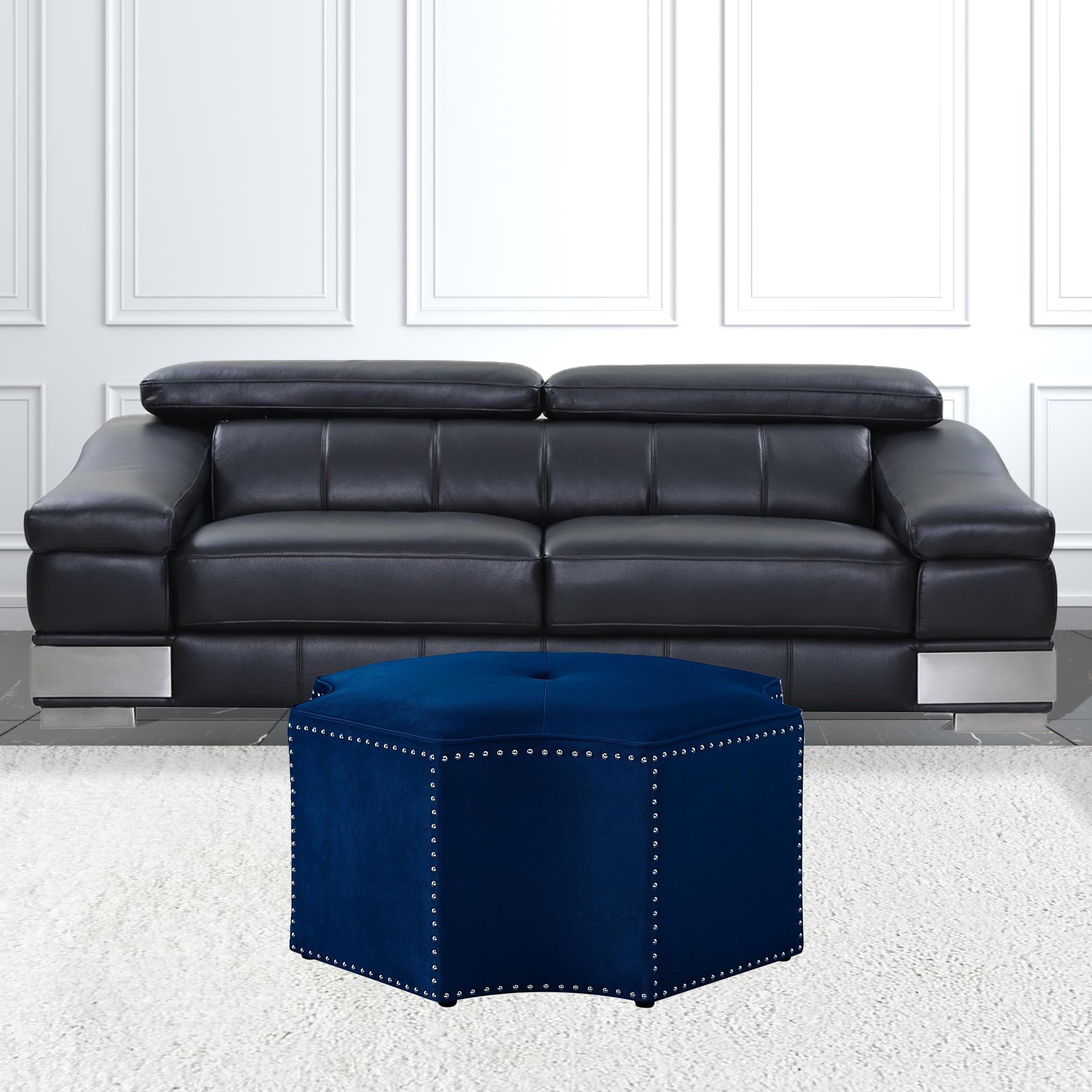 33" Navy Blue Velvet Specialty Cocktail Ottoman