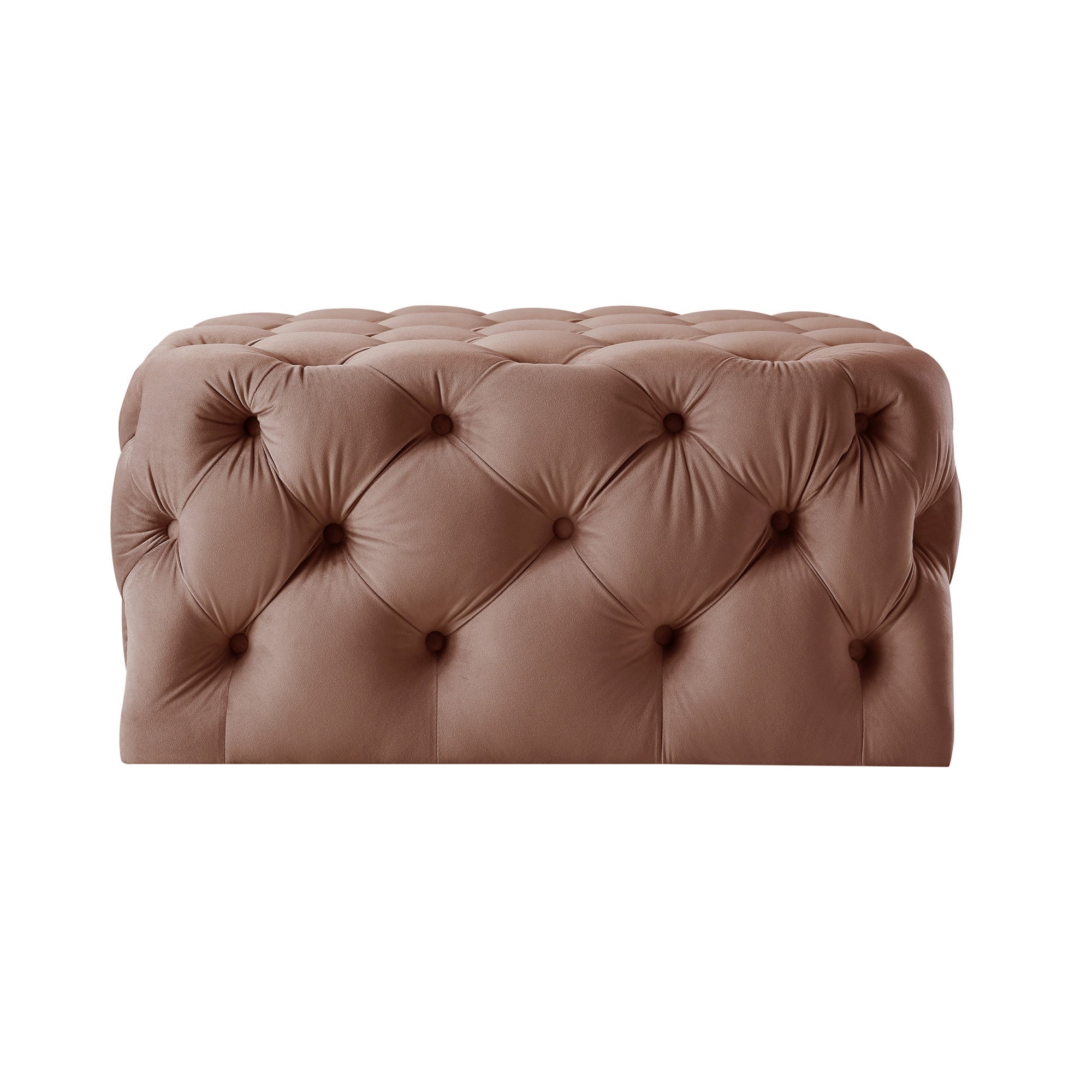 33" Blush Velvet And Black Rolling Tufted Cocktail Ottoman