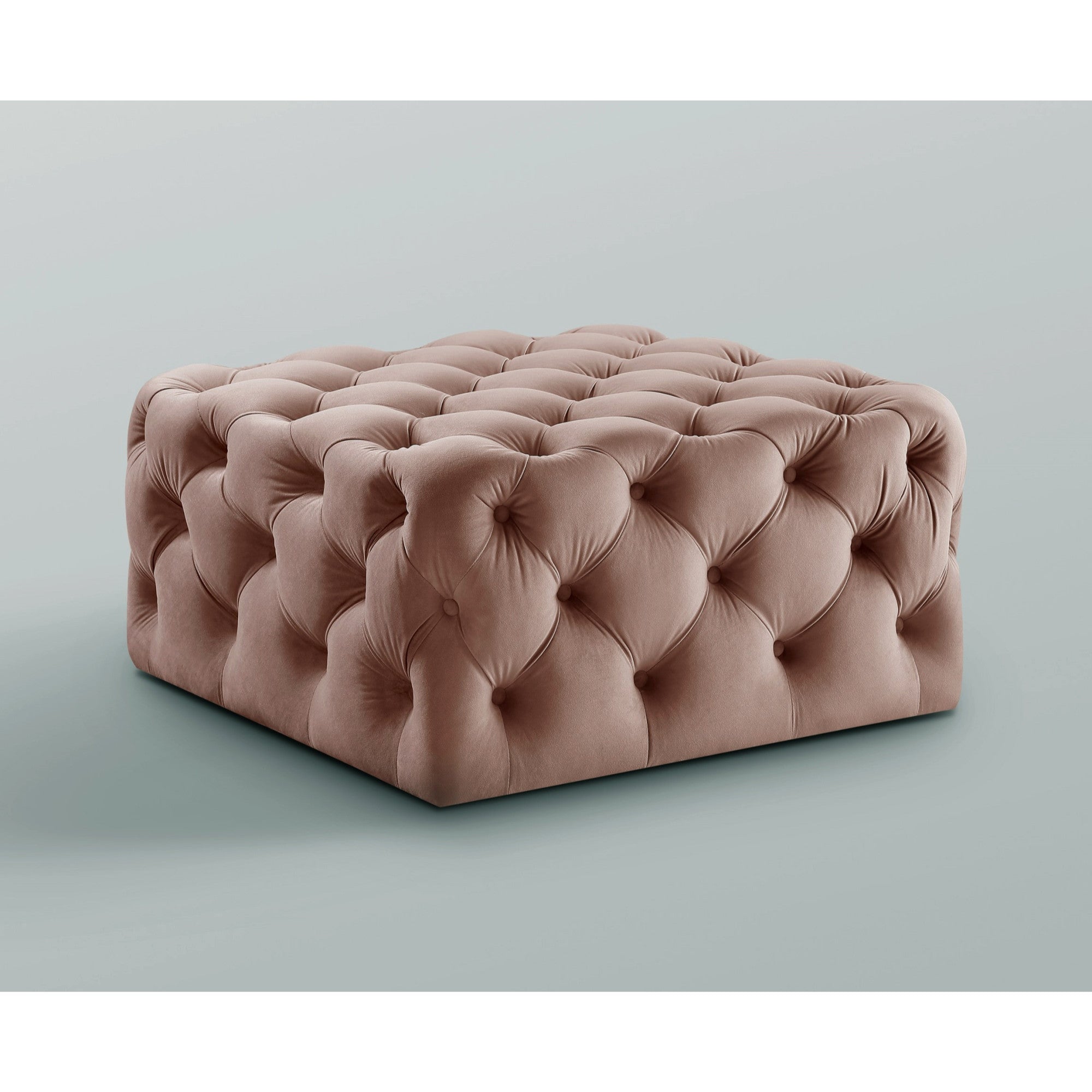 33" Blush Velvet And Black Rolling Tufted Cocktail Ottoman