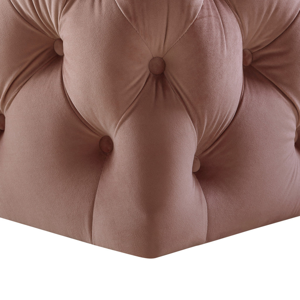 33" Blush Velvet And Black Rolling Tufted Cocktail Ottoman