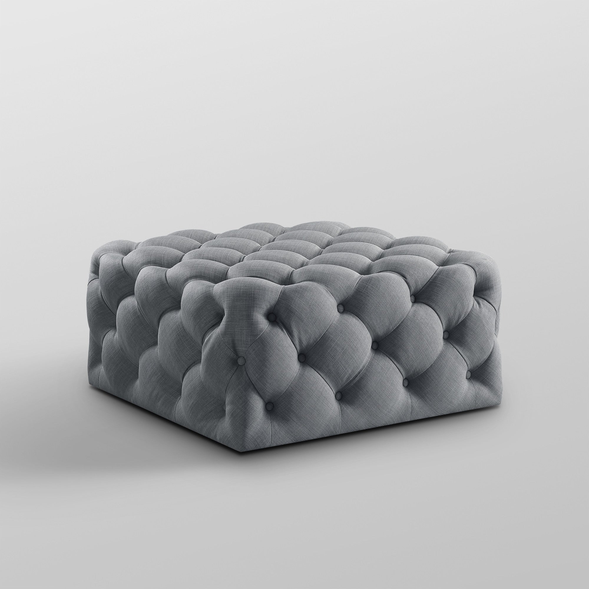 33" Light Gray Linen And Black Rolling Tufted Cocktail Ottoman