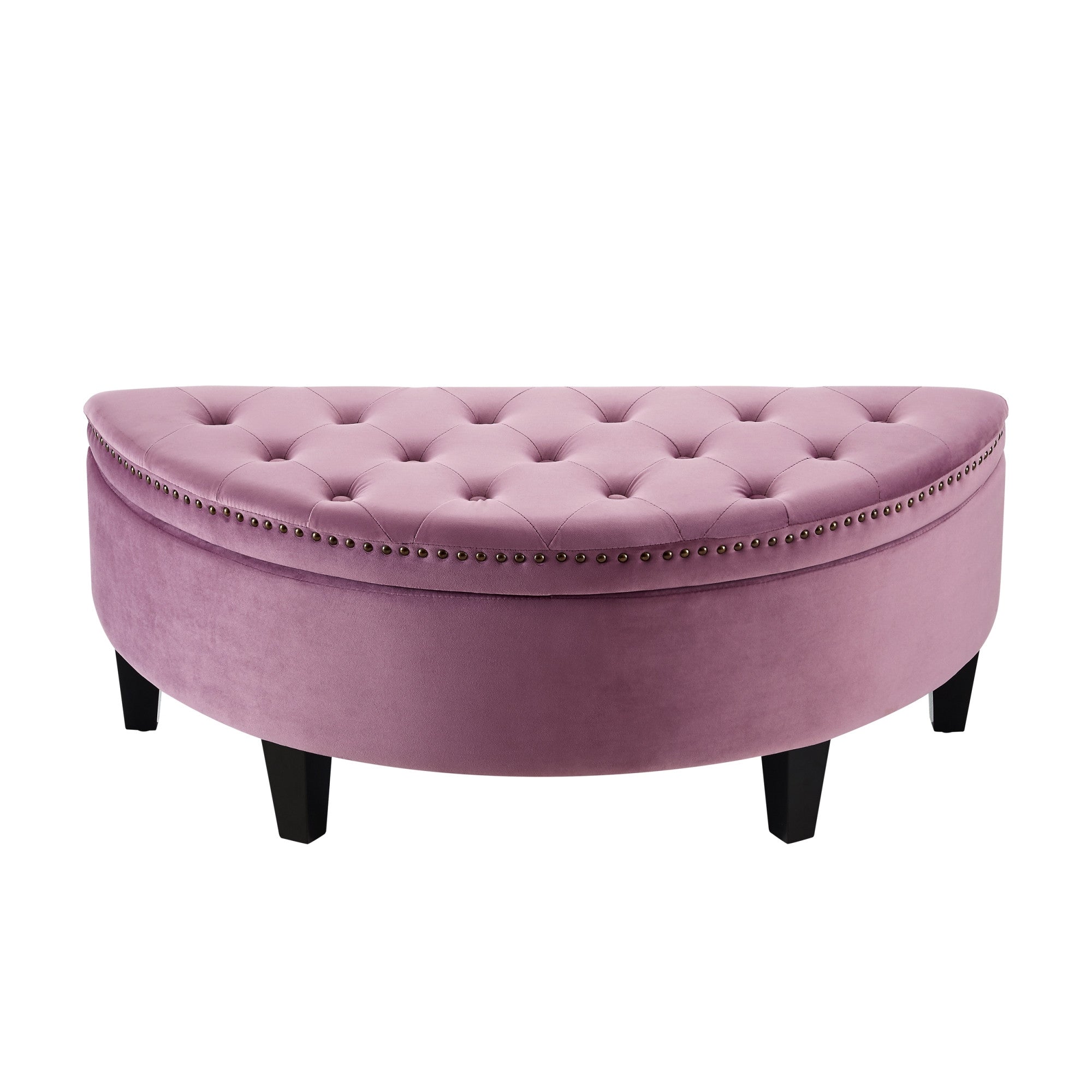 44" Mauve Velvet And Black Tufted Half Circle Storage