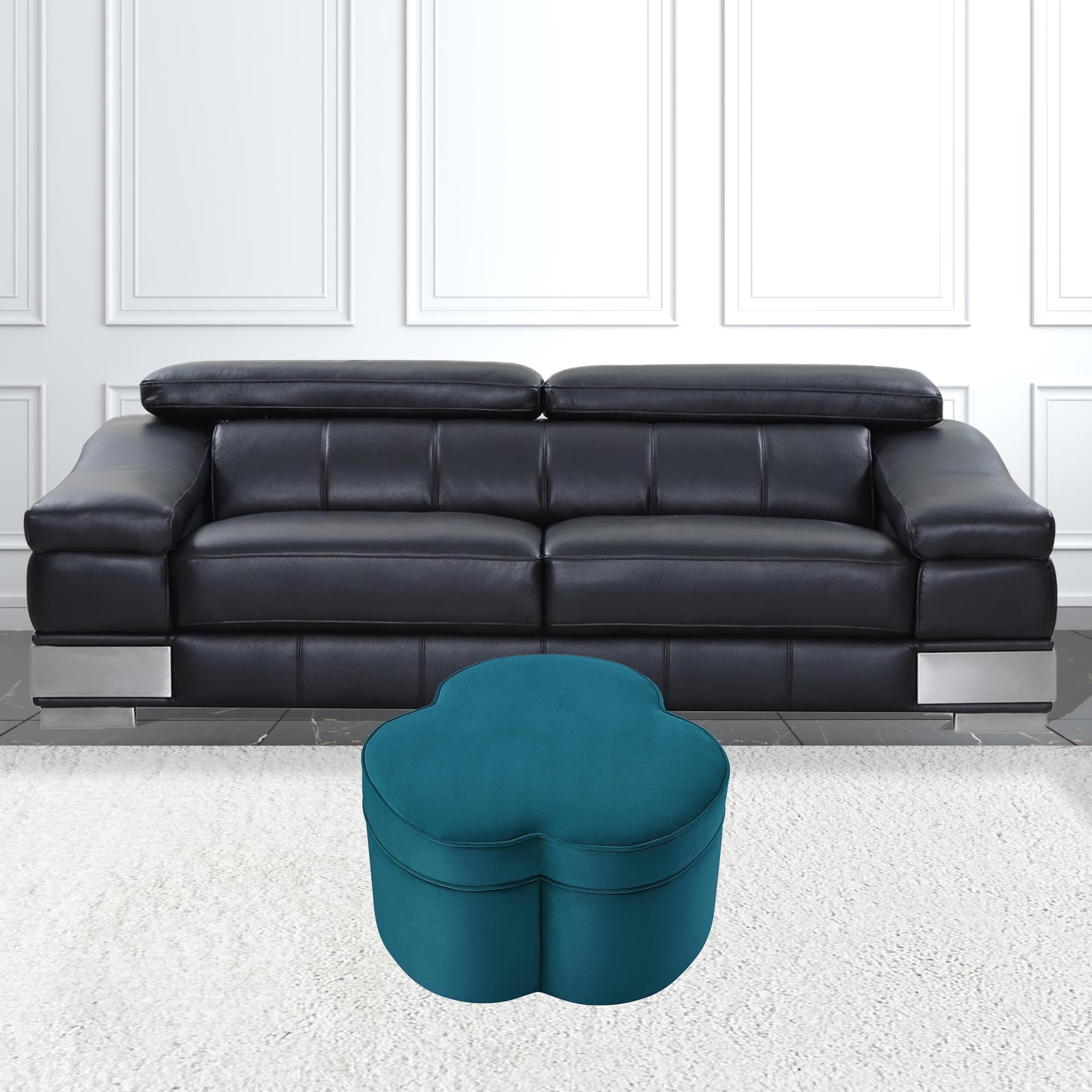 28" Teal Blue Velvet Specialty Cocktail Ottoman