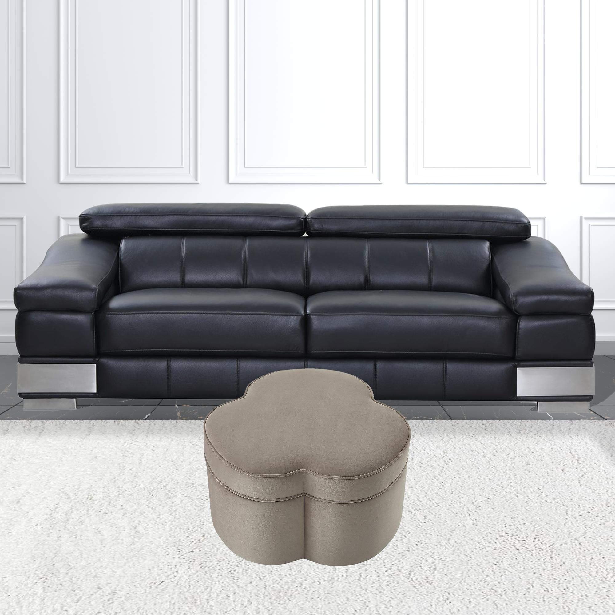 28" Taupe Velvet Specialty Cocktail Ottoman