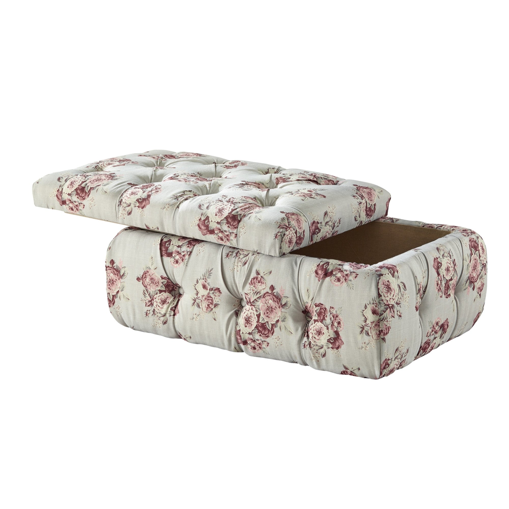 25" Pink Linen Tufted Floral Storage