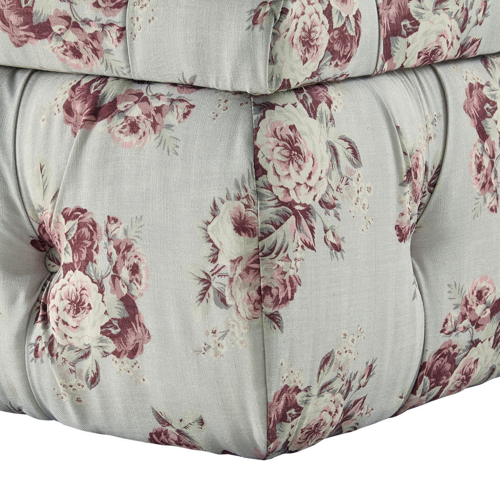 25" Pink Linen Tufted Floral Storage