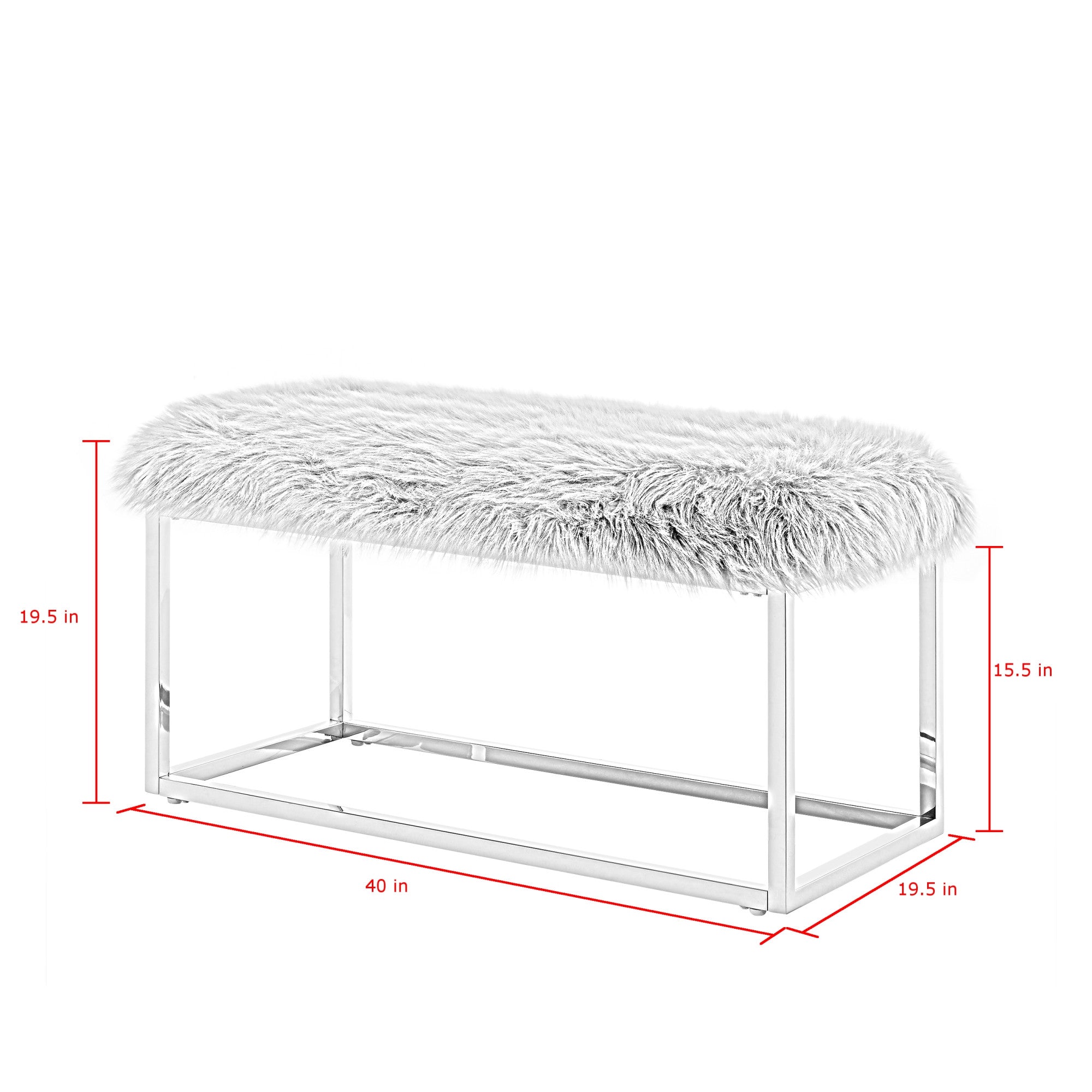 40" White And Gold Upholstered Faux Fur Bench