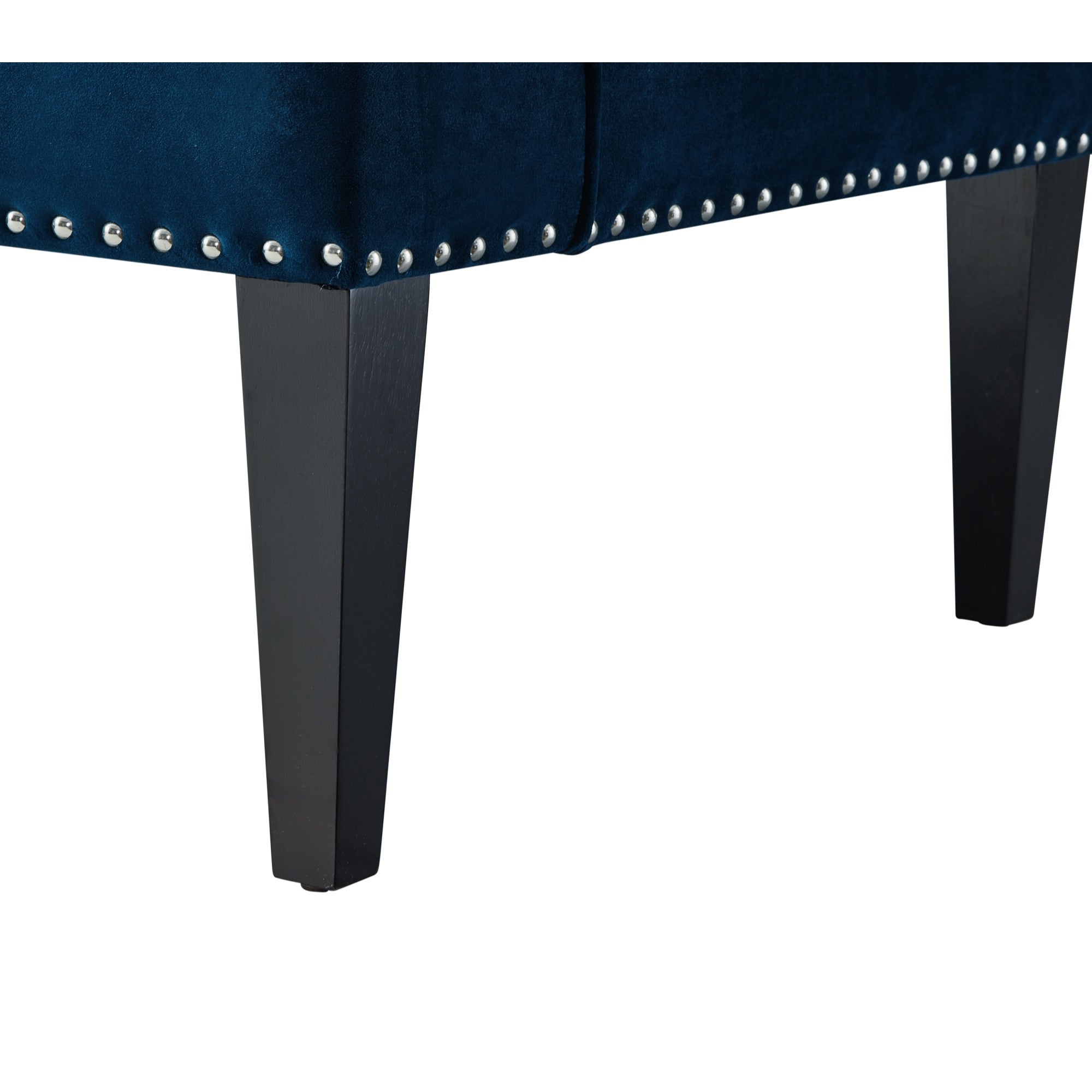 45" Navy Blue And Brown Upholstered Velvet Bench