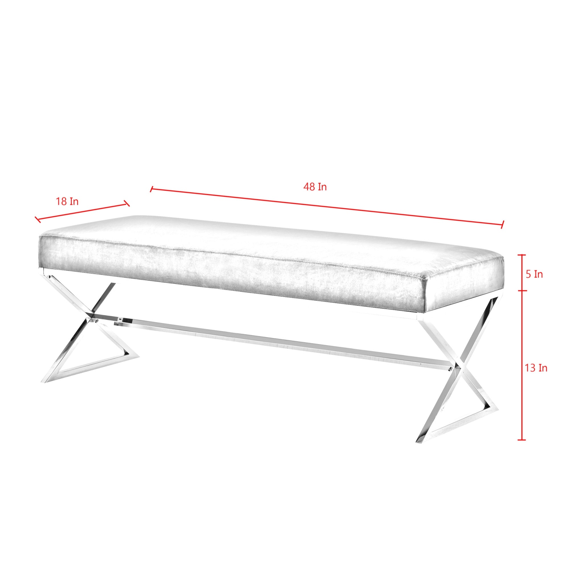 48" Gray And Silver Upholstered Faux Fur Bench