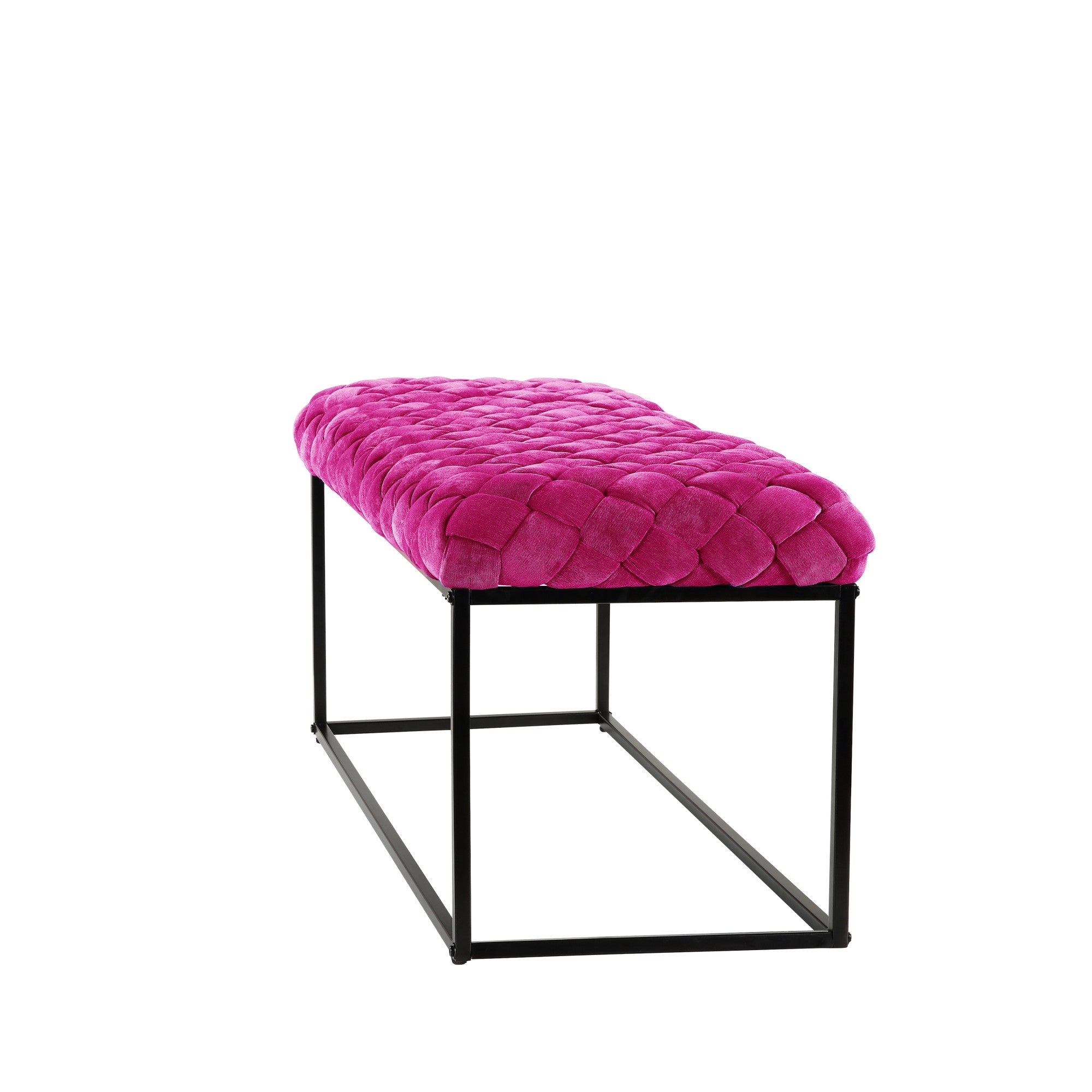 39" Fuchsia And Black Upholstered Velvet Bench