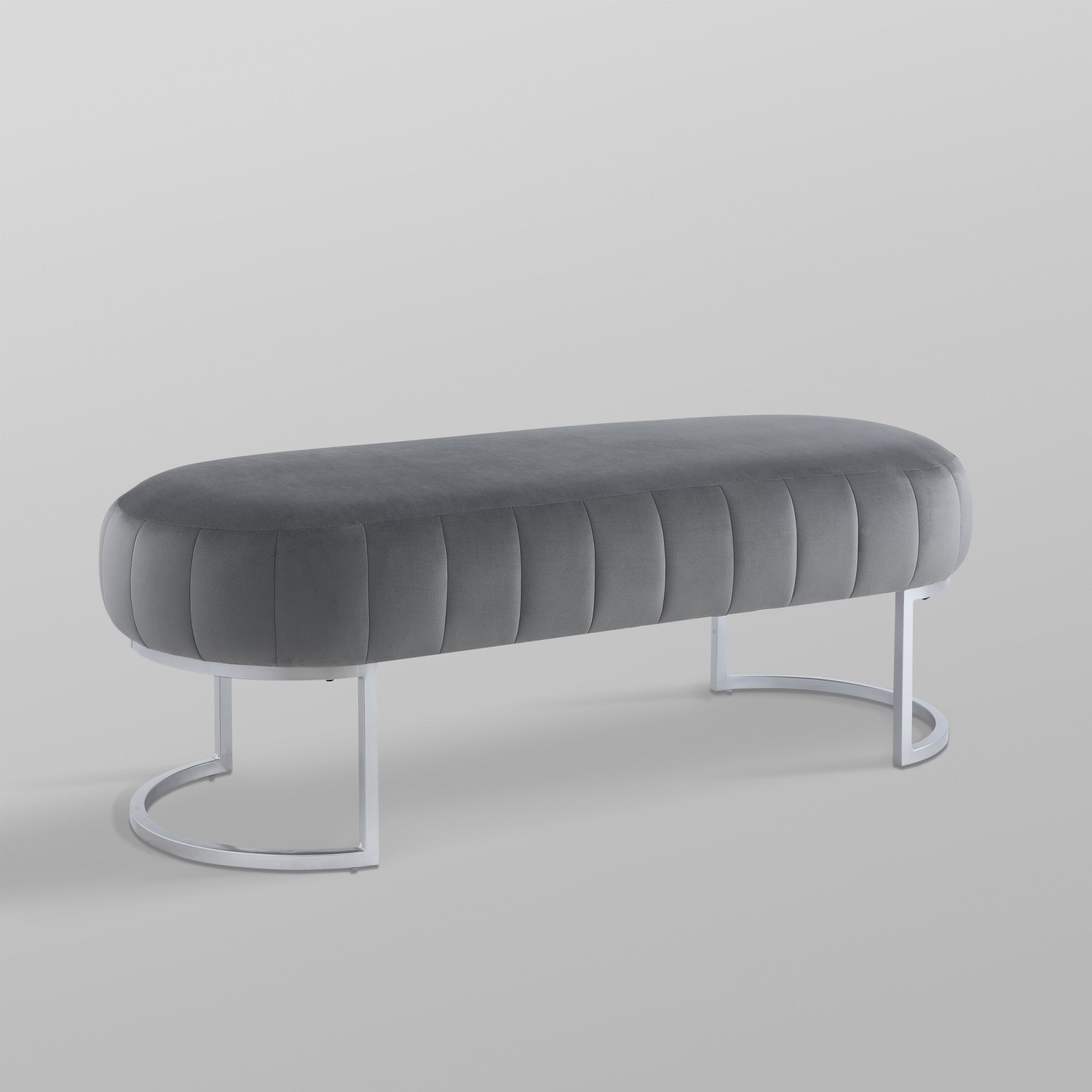 53" Gray Upholstered Velvet Bench