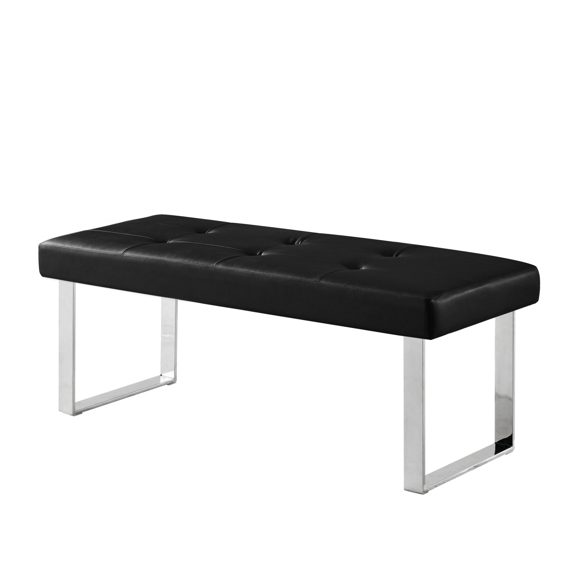 48" Black And Silver Upholstered Faux Leather Bench