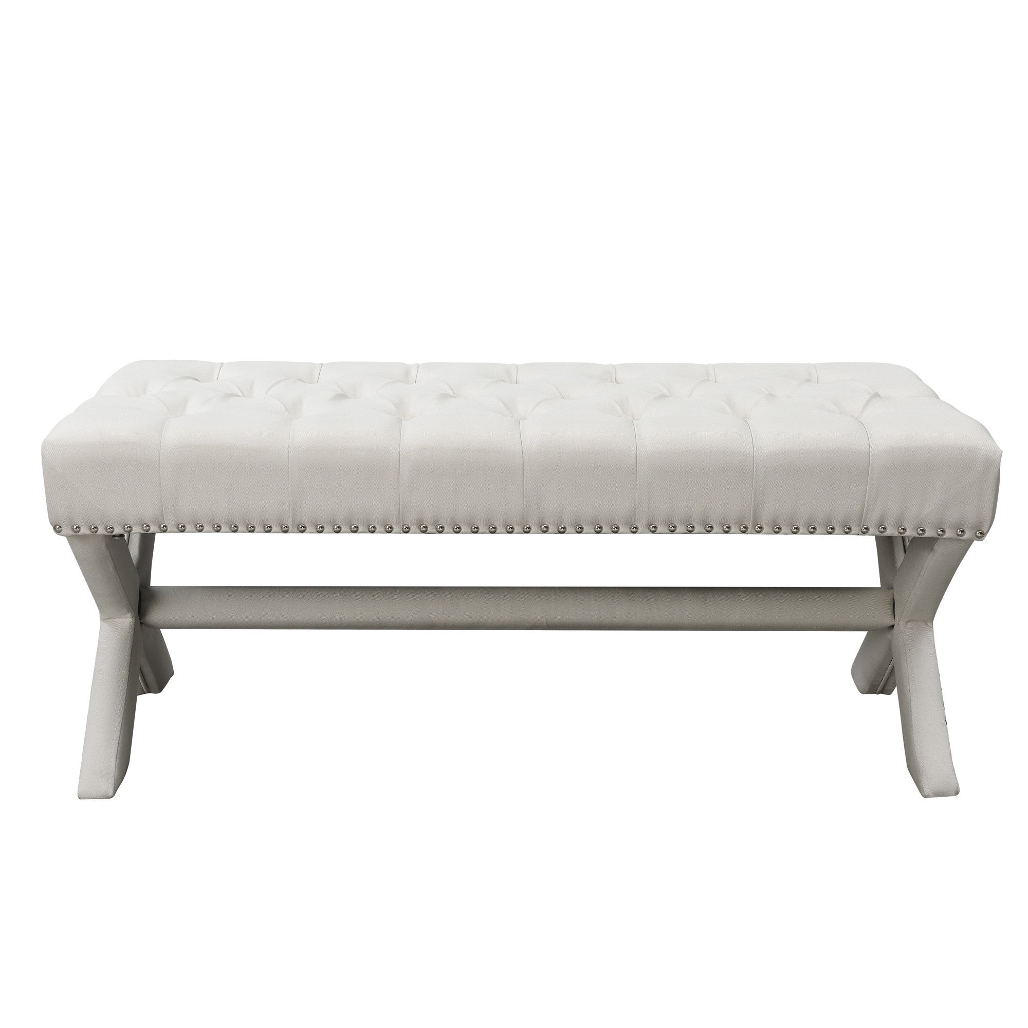 45" Cream Upholstered Linen Bench