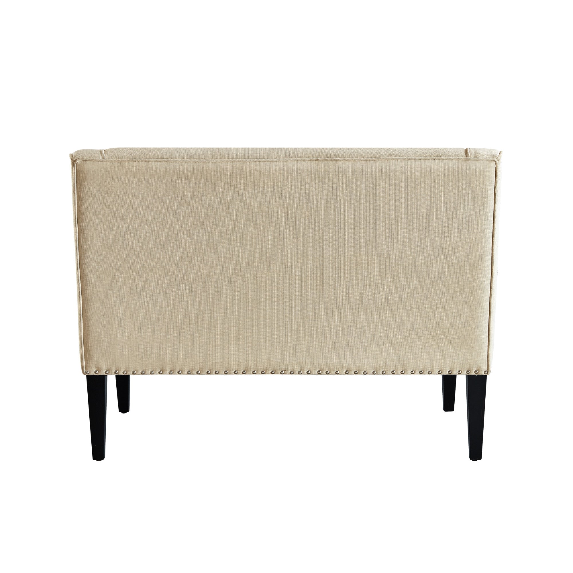 45" Beige And Black Upholstered Linen Bench