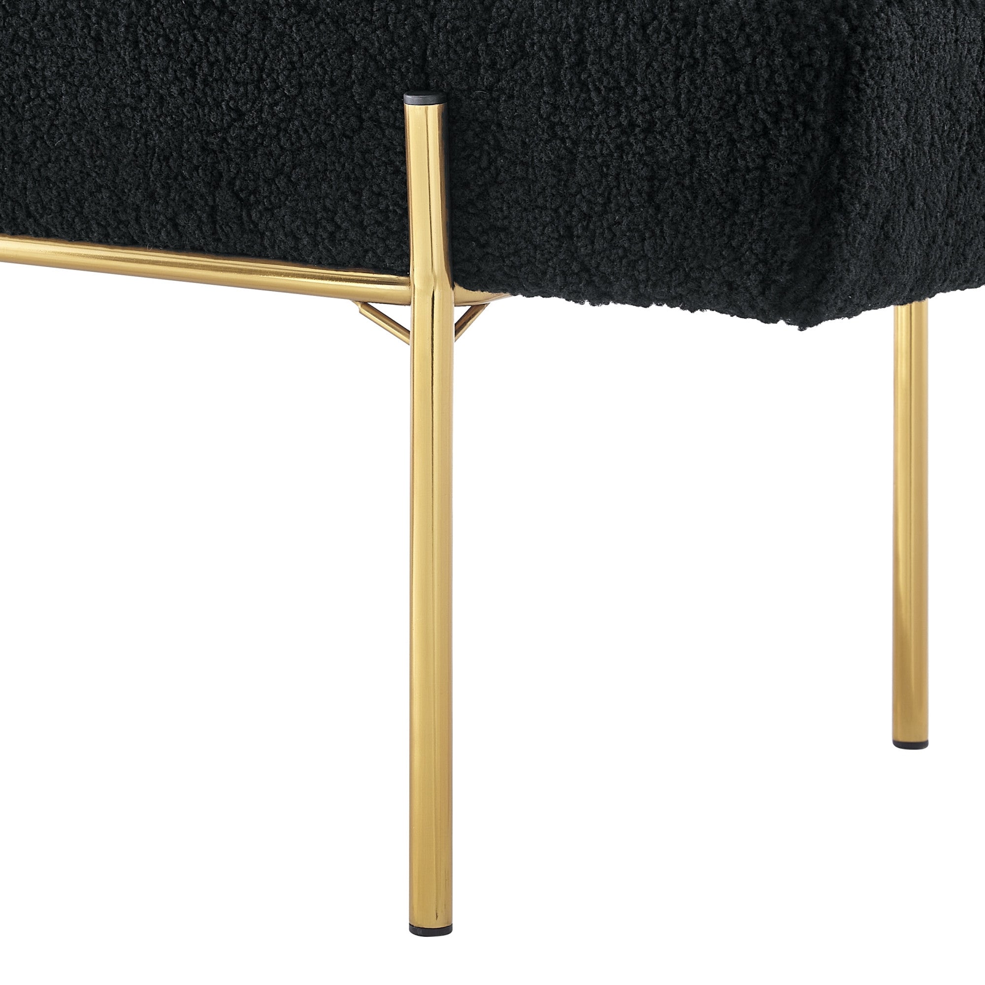 56" Black And Gold Upholstered Sherpa Bench