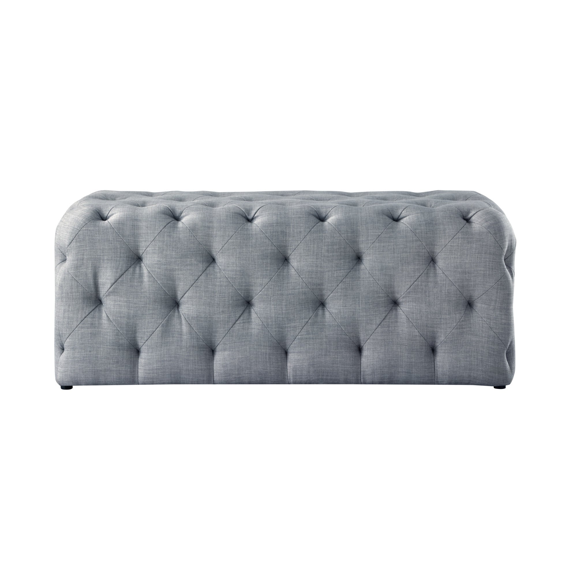 48" Light Gray And Black Upholstered Linen Bench