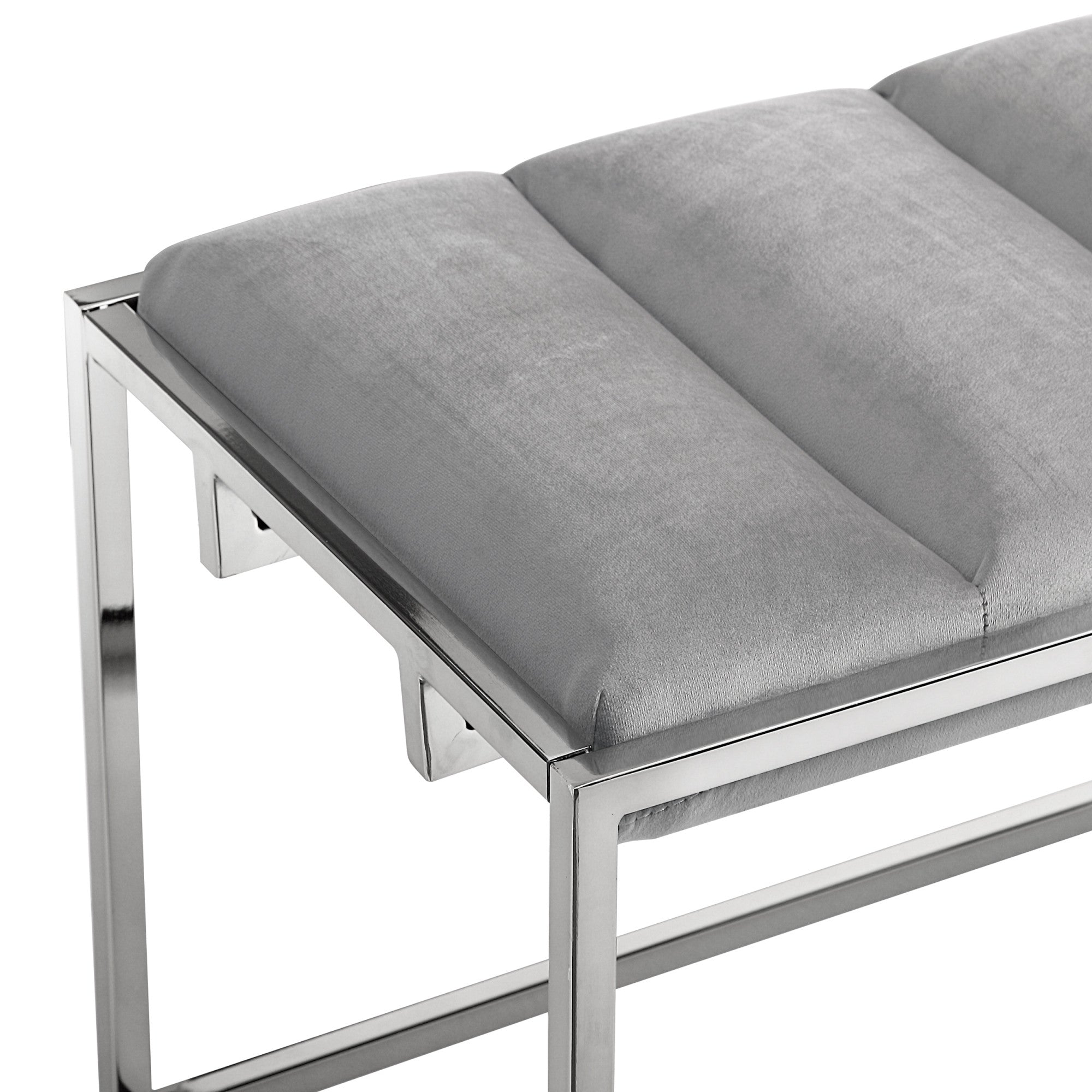 50" Gray And Silver Upholstered Velvet Bench