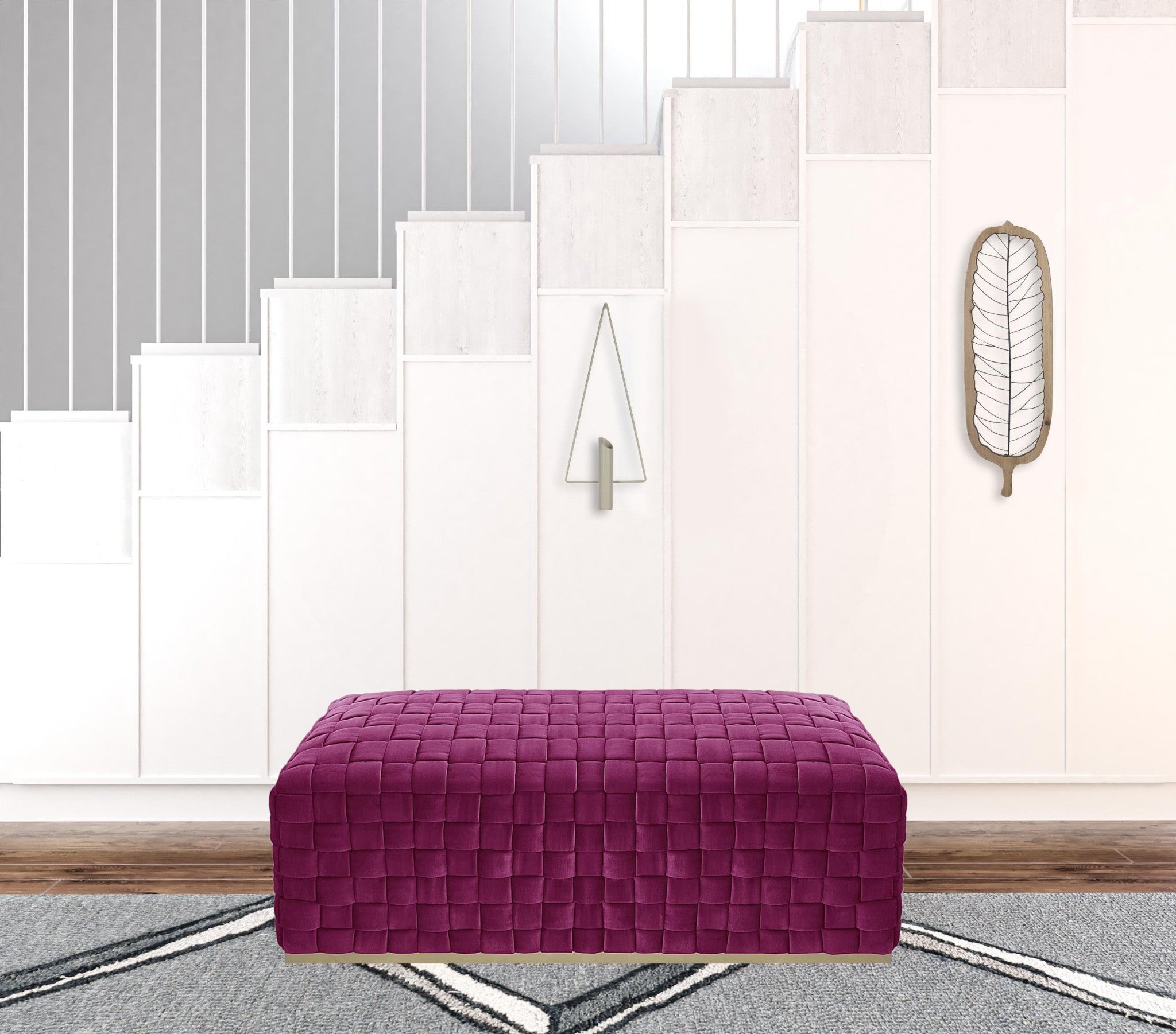 40" Fuchsia And Gold Upholstered Velvet Bench