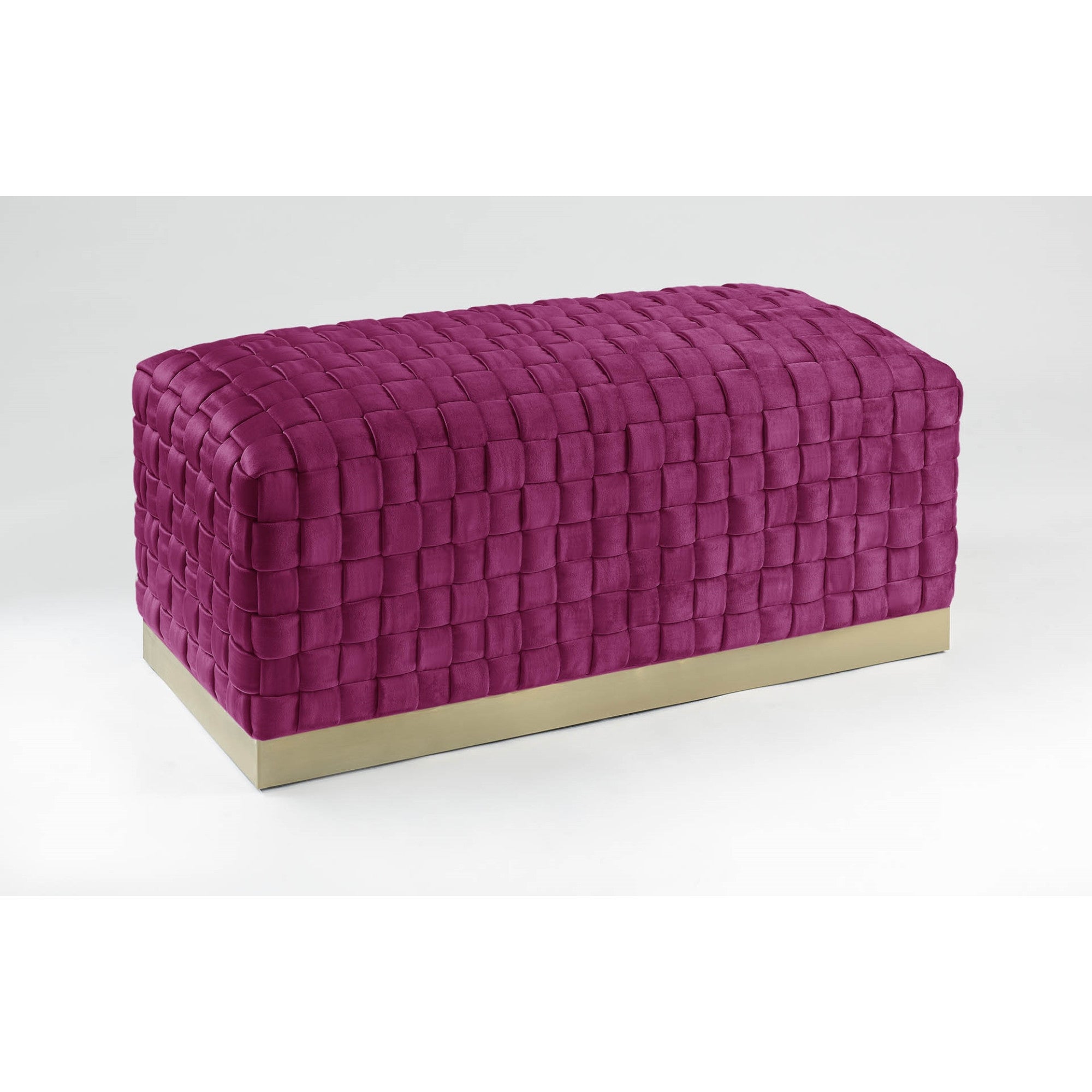 40" Fuchsia And Gold Upholstered Velvet Bench