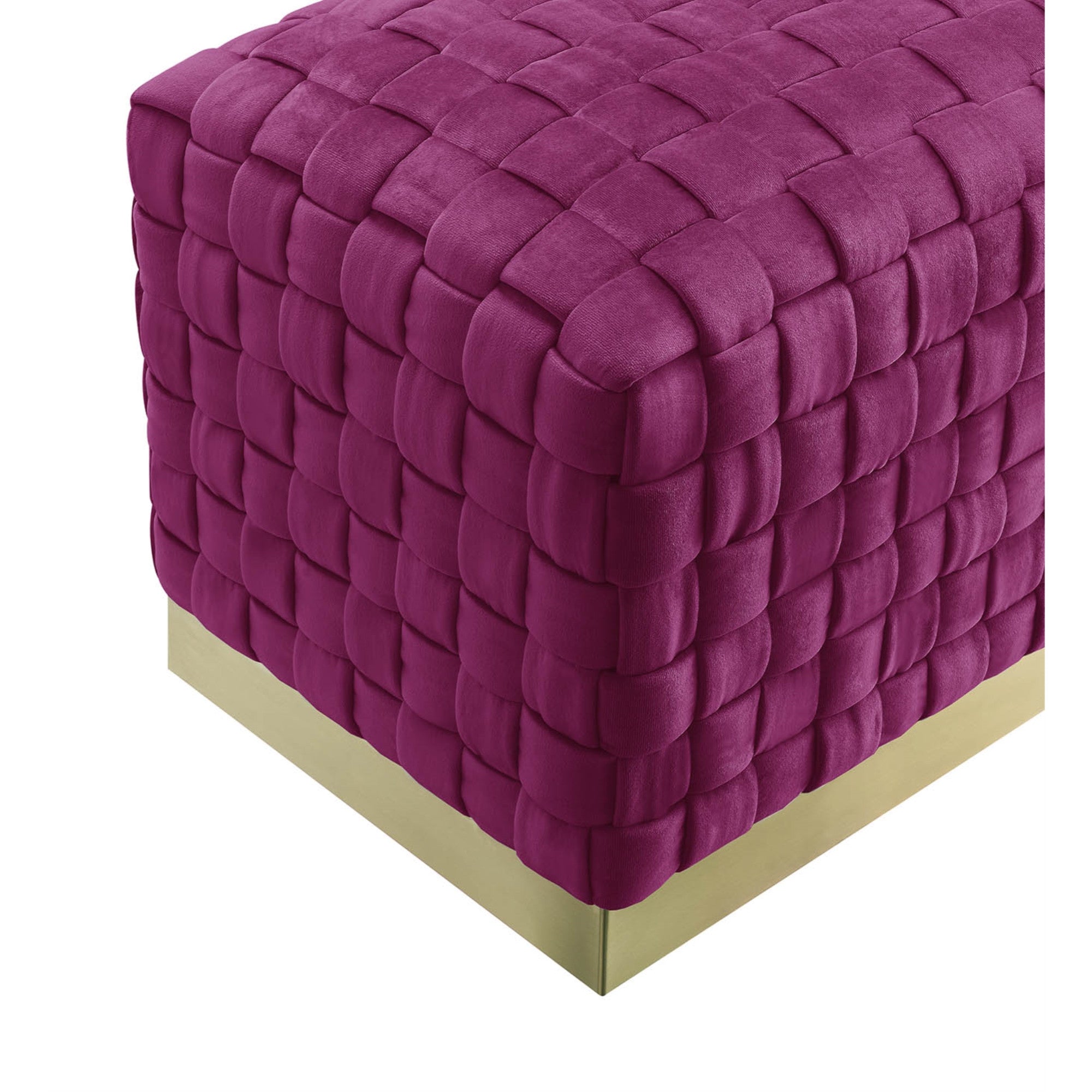 40" Fuchsia And Gold Upholstered Velvet Bench