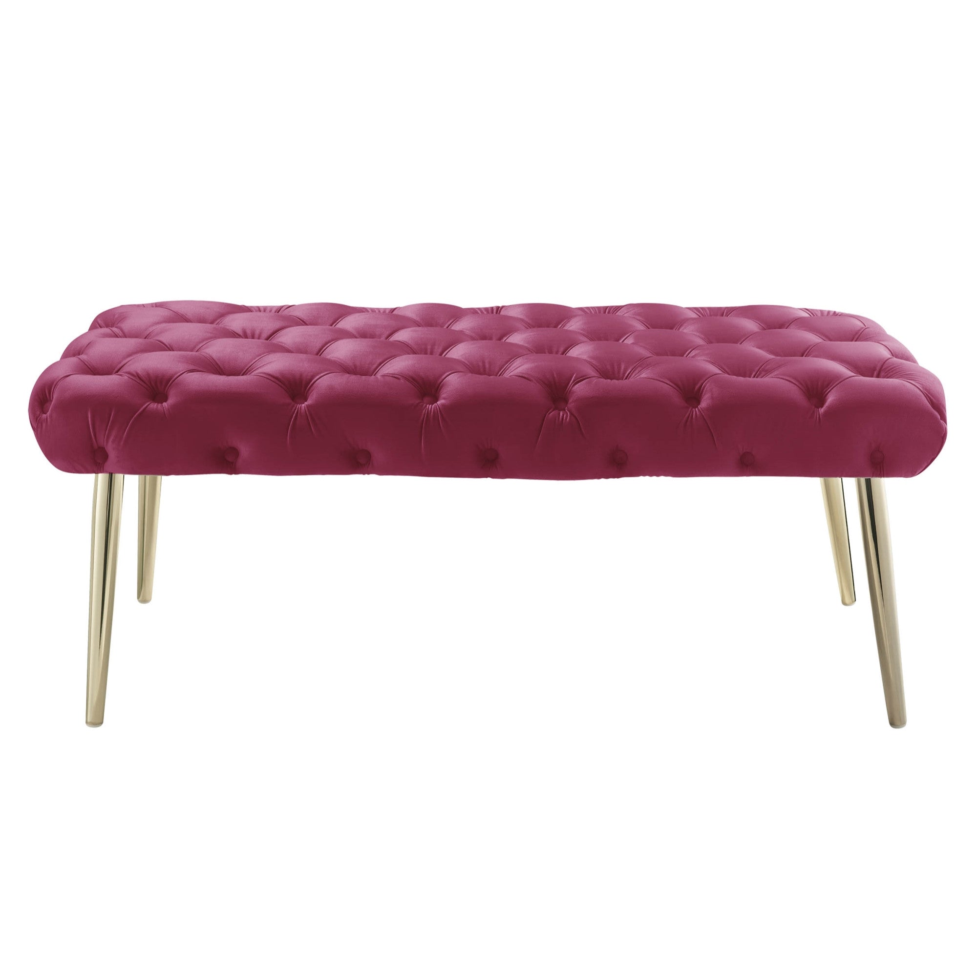 48" Fuchsia And Gold Upholstered Velvet Bench