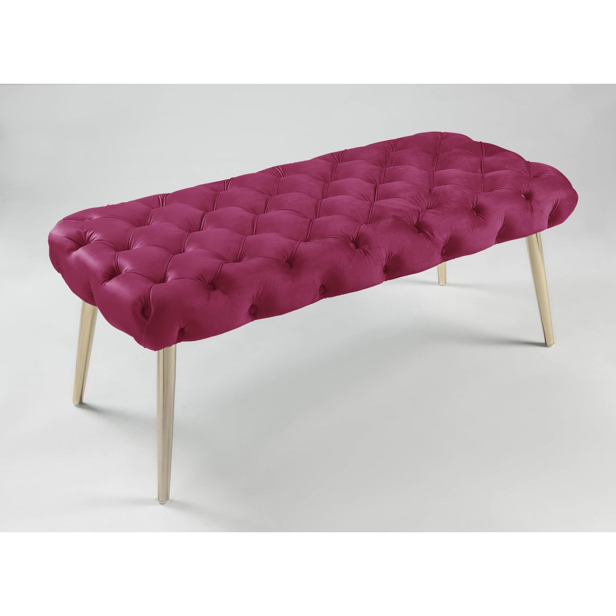 48" Fuchsia And Gold Upholstered Velvet Bench