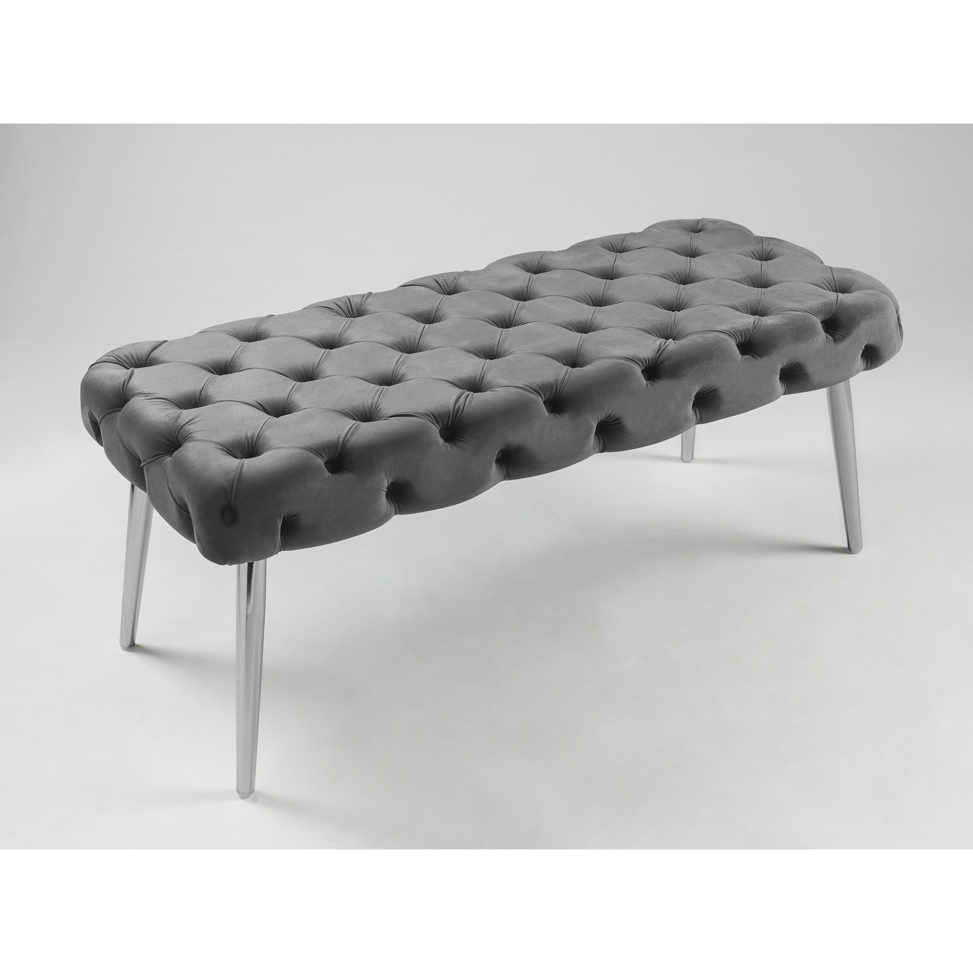 48" Gray And Silver Upholstered Velvet Bench