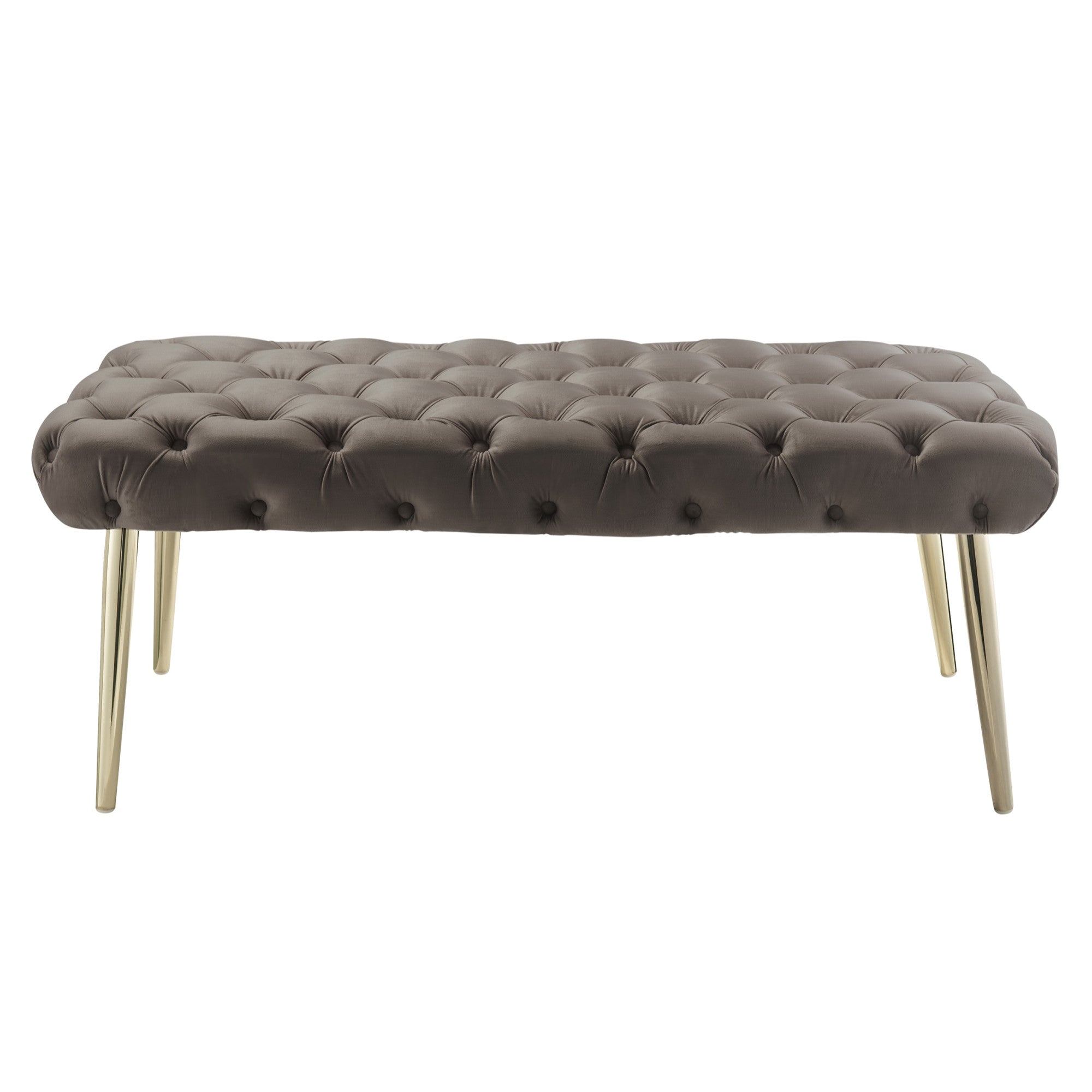 48" Taupe And Gold Upholstered Velvet Bench