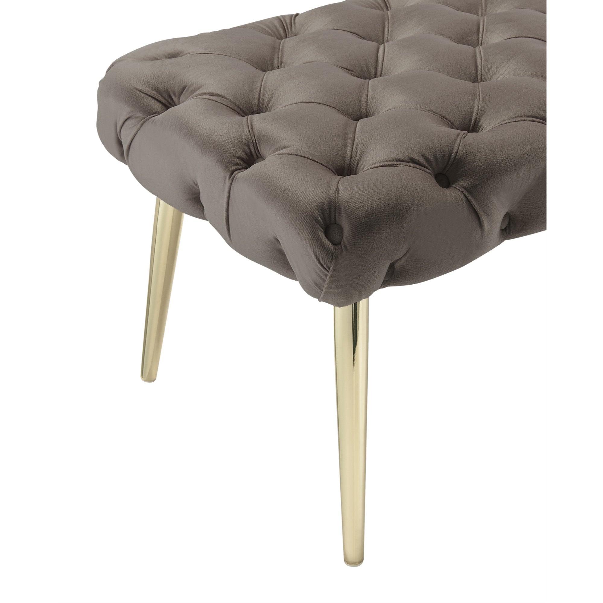 48" Taupe And Gold Upholstered Velvet Bench