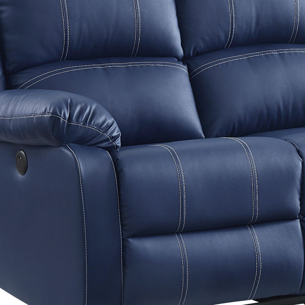 81" Blue Faux Leather And Black Usb Sofa