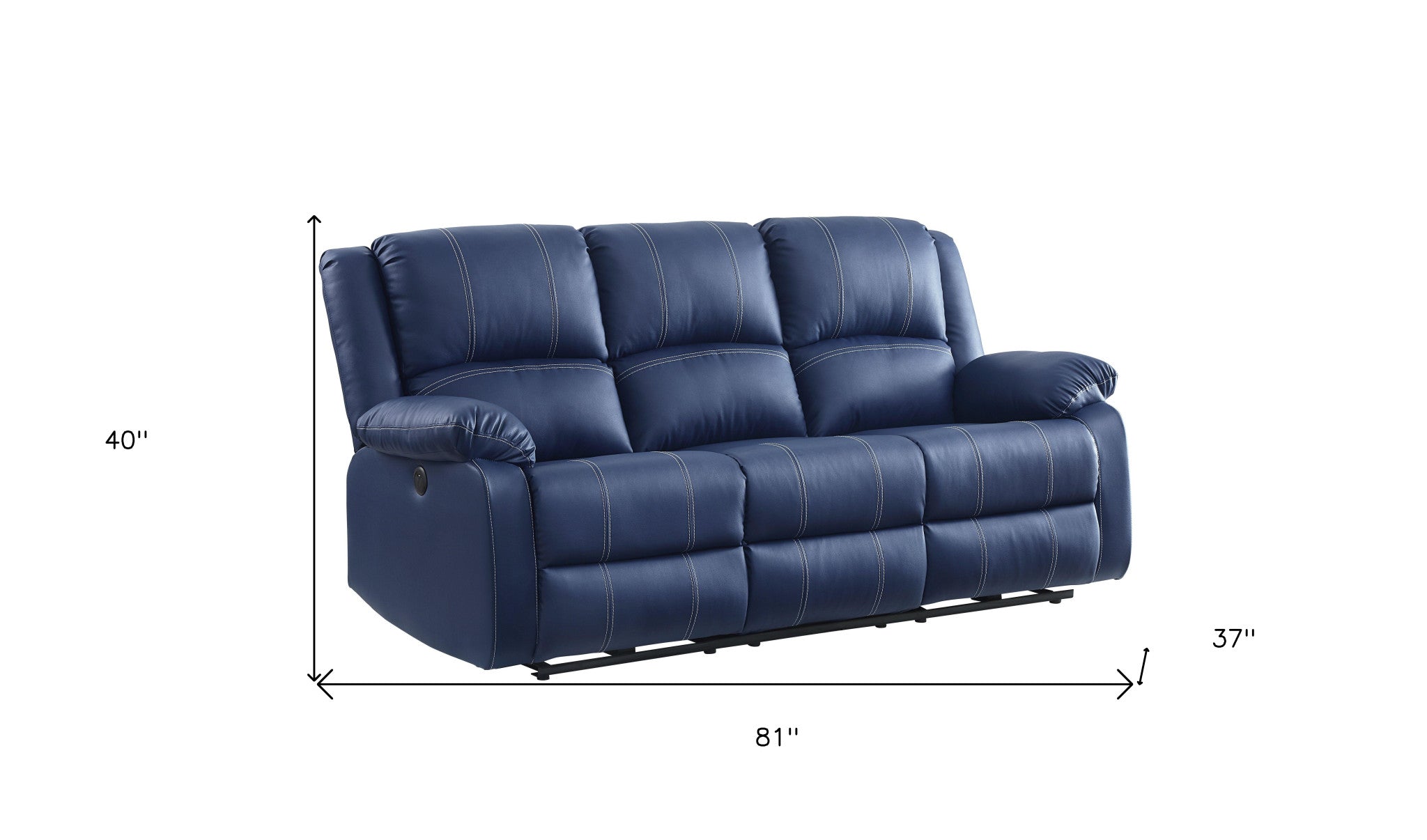 81" Blue Faux Leather And Black Usb Sofa