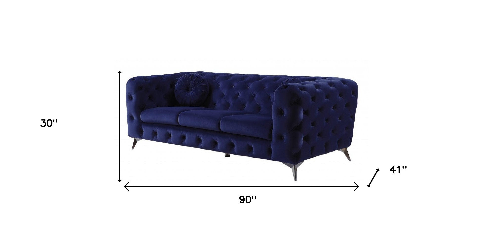 90" Blue Velvet And Black Sofa