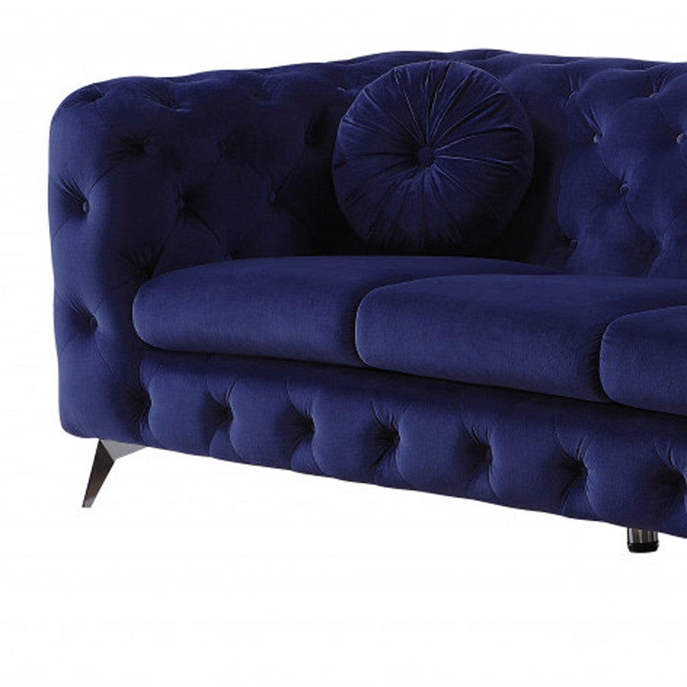 90" Blue Velvet And Black Sofa