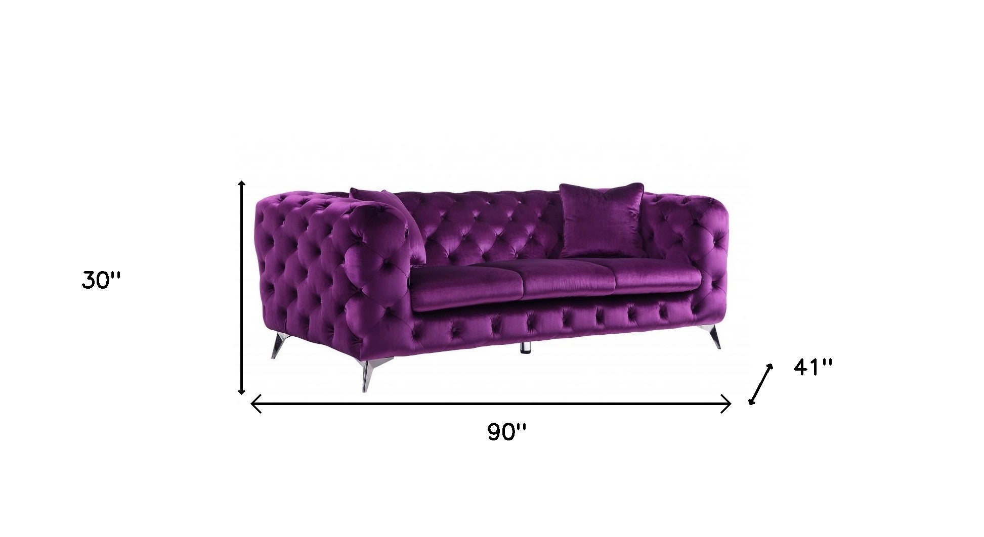 90" Purple Velvet And Black Sofa