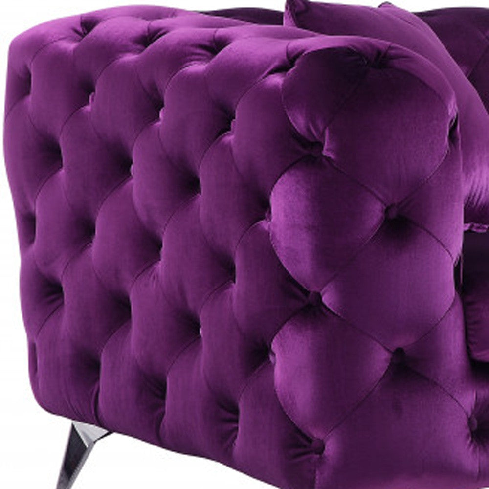 90" Purple Velvet And Black Sofa