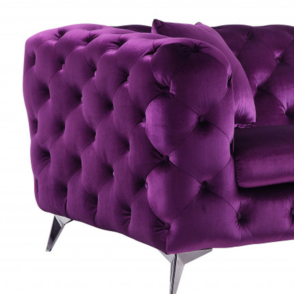 90" Purple Velvet And Black Sofa