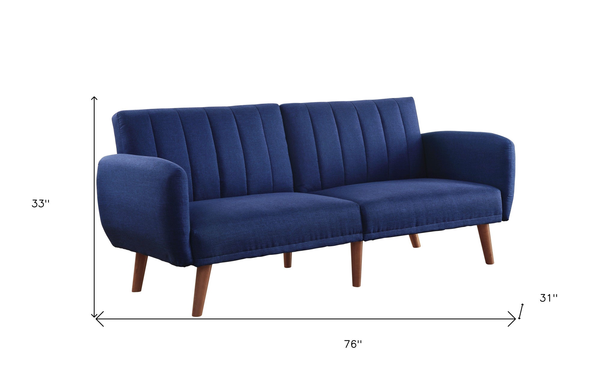 76" Blue Linen And Wood Brown Sleeper Sofa